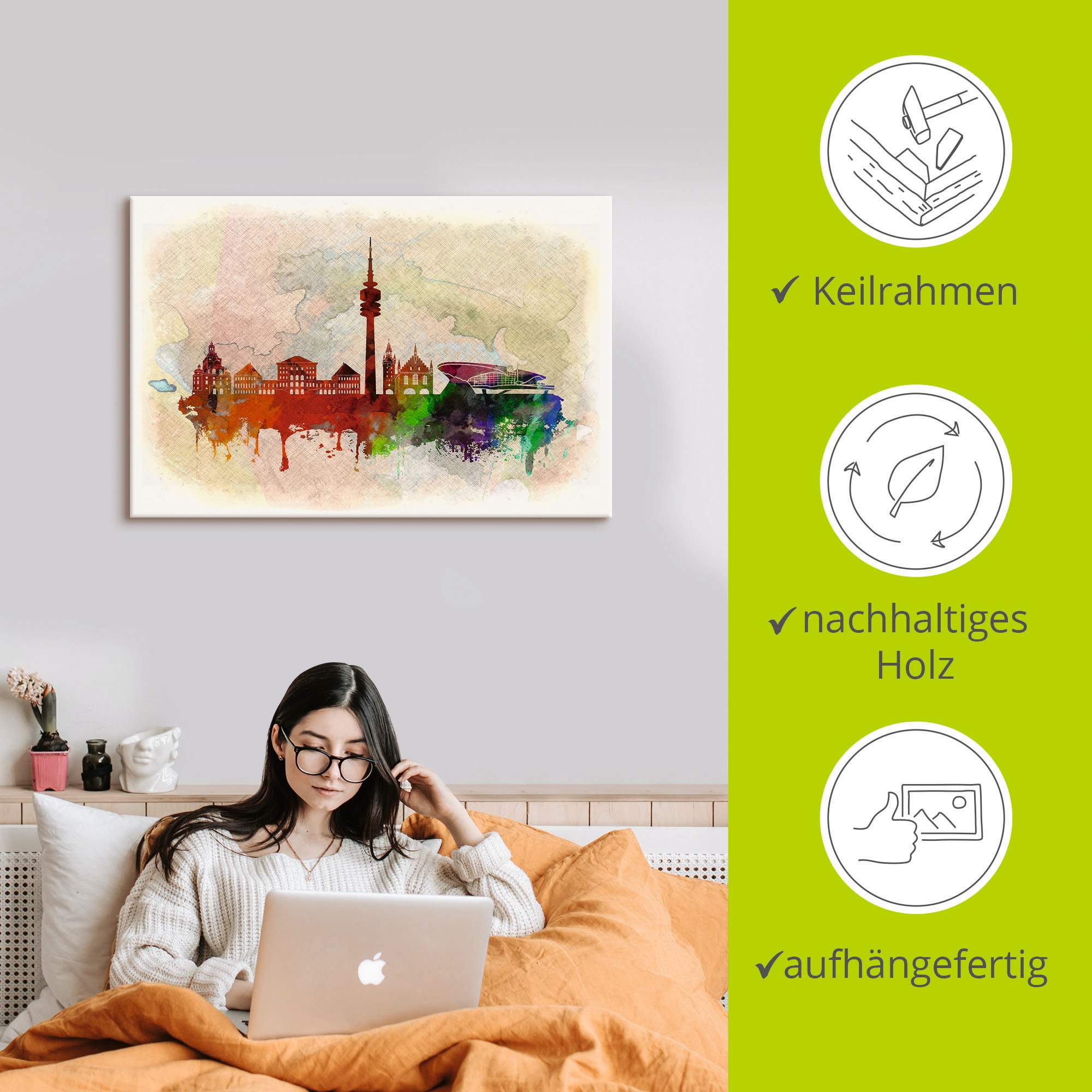 Artland Leinwandbild »München Deutschland Skyline«, Deutschland, (1 St.), auf Keilrahmen gespannt