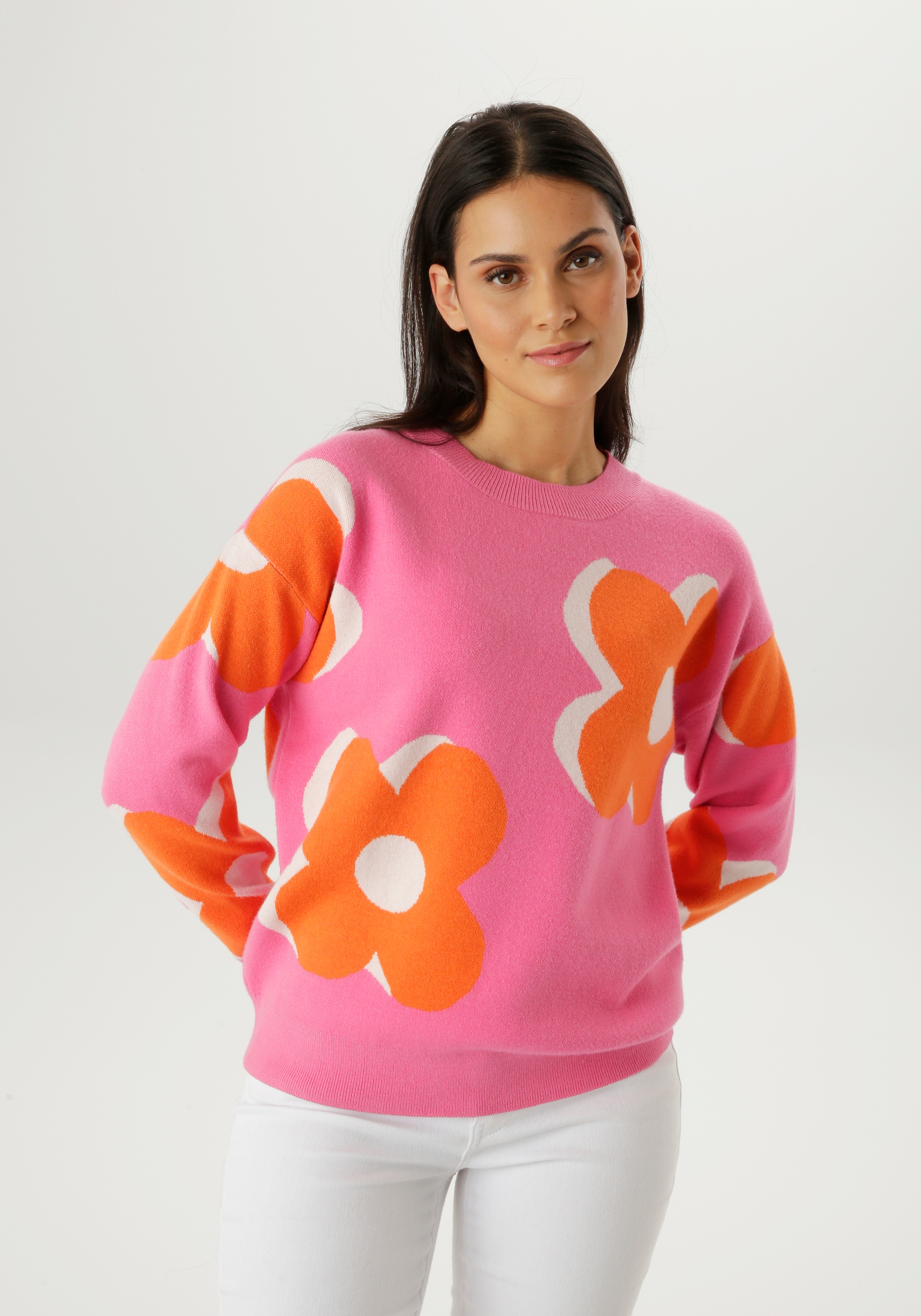 Image of Aniston SELECTED Strickpullover mit trendiger Blumenblüten-Jacquardmusterung - NEUE KOLLEKTION