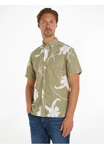 Kurzarmhemd »LARGE TROPICAL PRT SHIRT«, kontrastfarbener Blumenprint