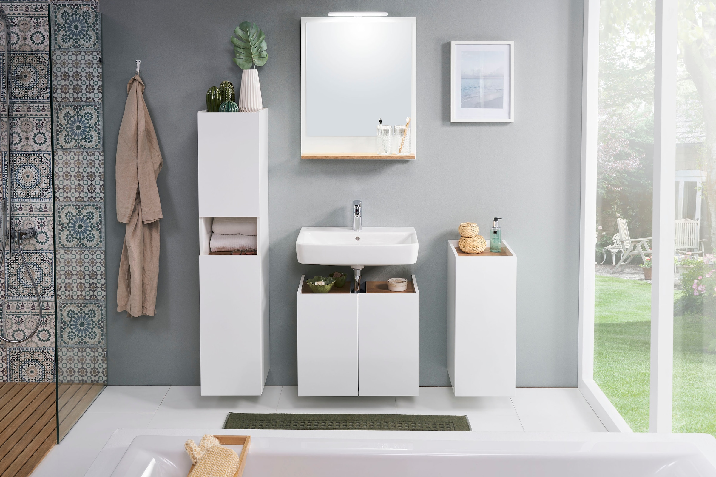 Saphir Waschbeckenunterschrank »Quickset 947 Unterbeckenschrank, Weiss Glanz, 2 Türen« Waschbeckenschrank inkl. Türdämpfer, 60 cm breit, ohne Waschbecken