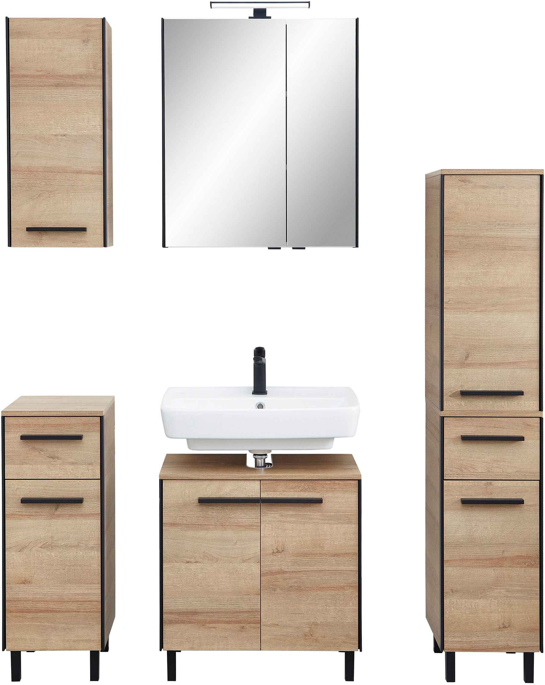 Image of Saphir Badmöbel-Set "Quickset 395 5-teilig, Waschbeckenunterschrank mit LED-Spiegelschrank" 5 Stk. tlg.