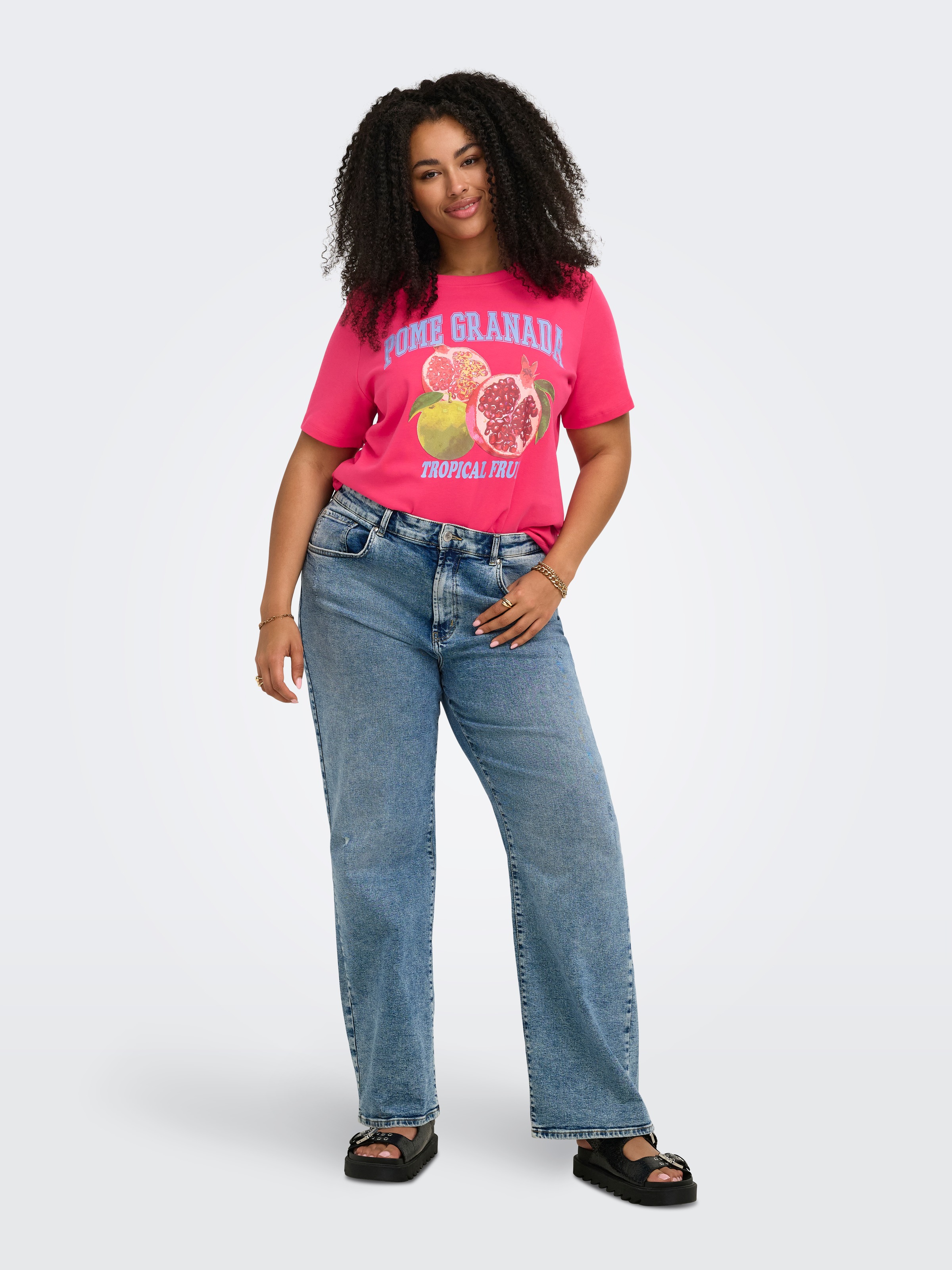 ONLY CARMAKOMA Rundhalsshirt »CARJENNY LIFE SS PRINT JEANS TEE JRS«