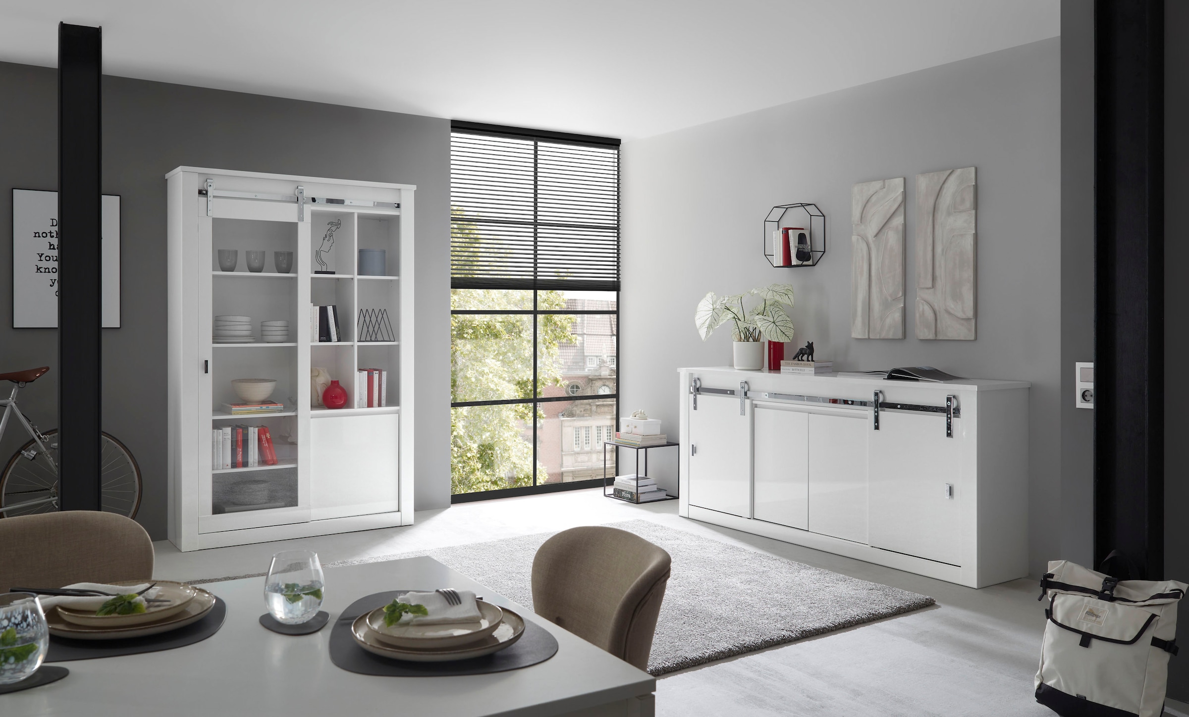 Home affaire Sideboard »Daytona, moderner Schrank, zeitlose Kommode, 201 cm breit« mit Schiebetürenbeschlag in Chrom-Optik, ausreichend Stauraum