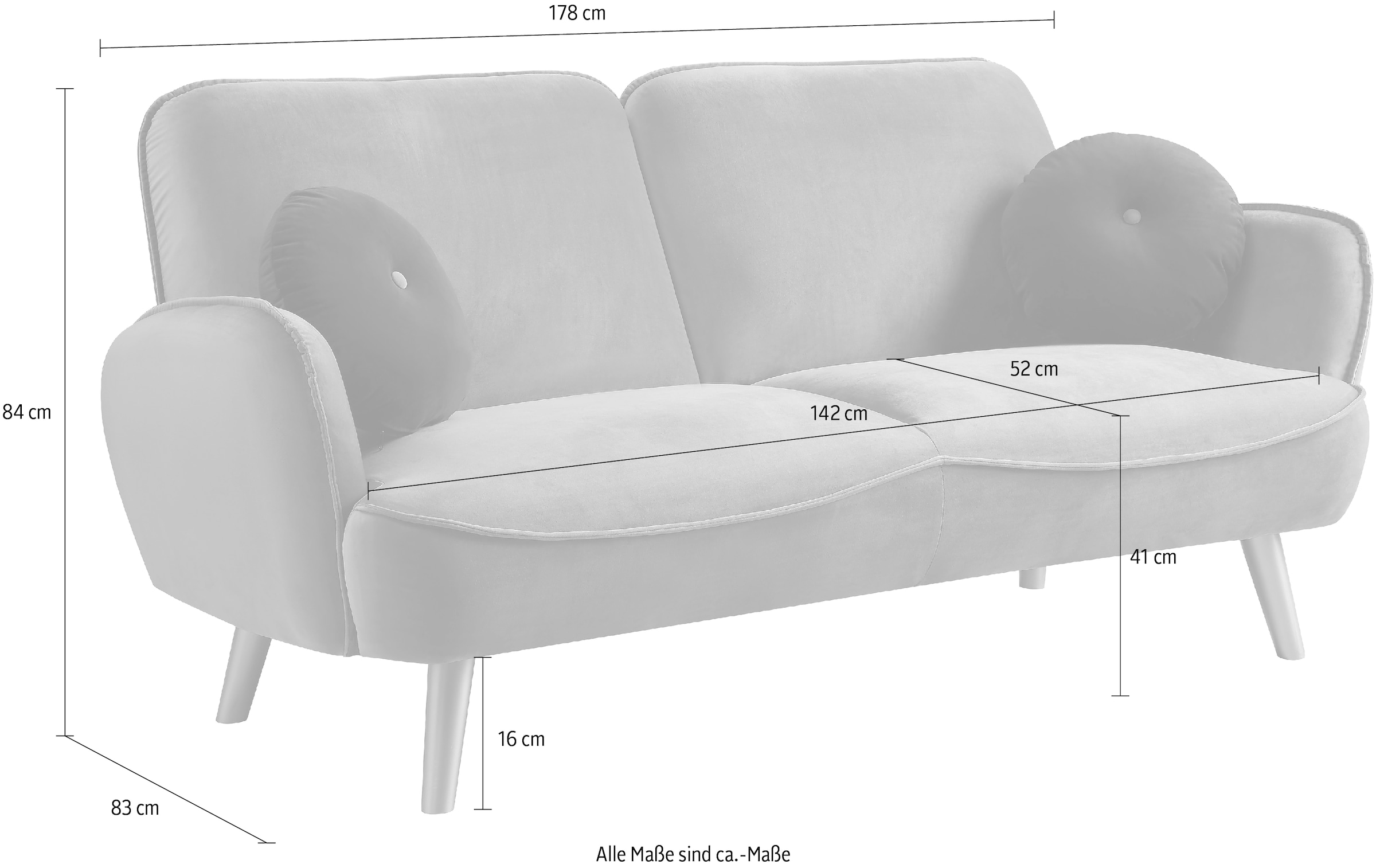 ATLANTIC home collection 3-Sitzer »Ben«, mit Welleunterfederung,inkl. 2 Dekokissen, goldfarbenenen Massivholzfüssen