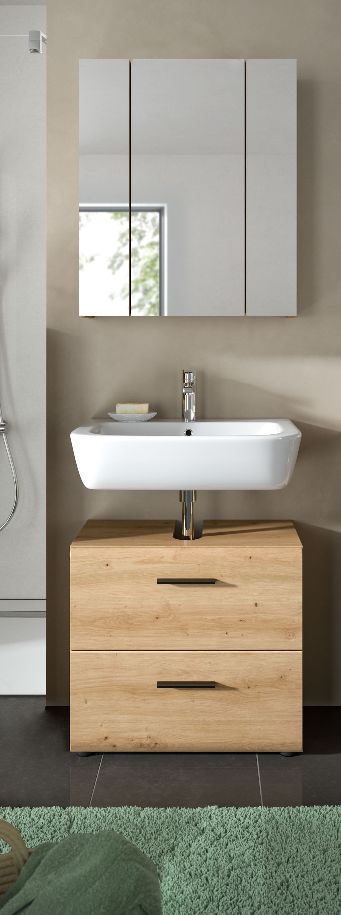 welltime Ensemble de meubles de salle de bain »FLORENZ,  2-teilige Badkombination, hochwertige MDF-Front« Ensemble, bestehend aus: 1 Waschbeckenunterschrank, 1 Spiegelschrank, 2 cuis tlg.