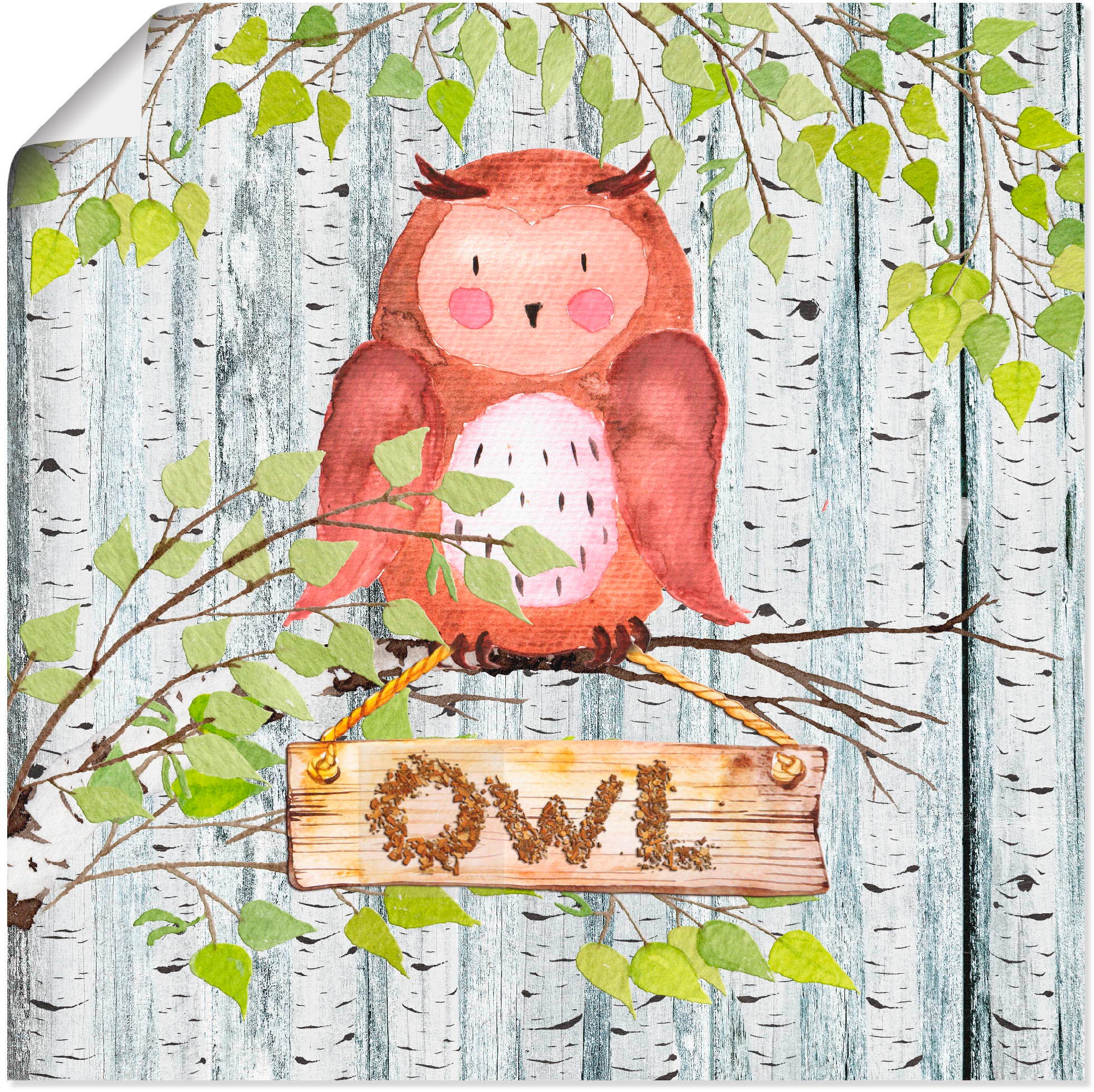 Image of Artland Wandbild »Waldfreunde- die kluge Eule«, Tiere, (1 St.), in vielen Grössen & Produktarten - Alubild / Outdoorbild für den Aussenbereich, Leinwandbild, Poster, Wandaufkleber / Wandtattoo auch für Badezimmer geeignet bei Ackermann Versand Schweiz