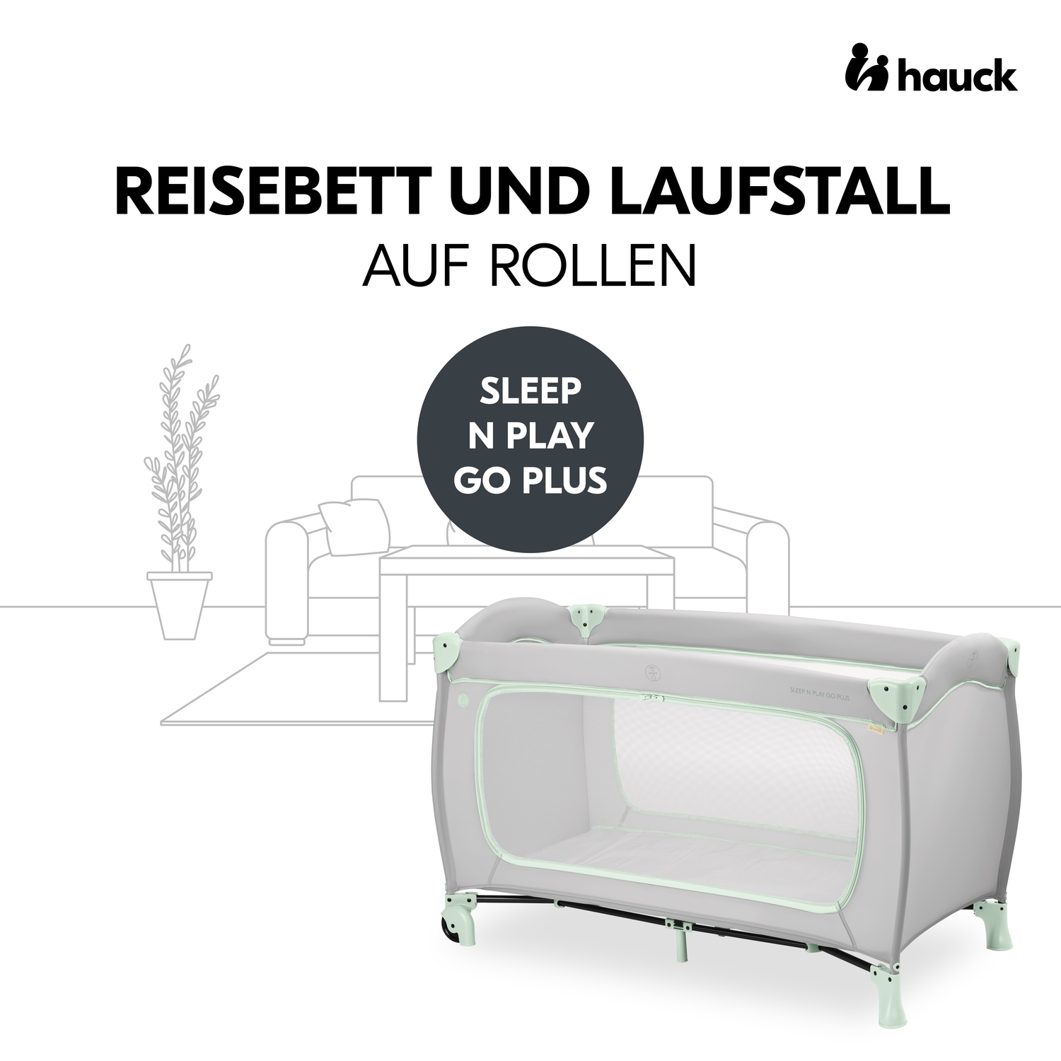 Hauck Lit de voyage pour bébé »Sleep N Play Go Plus, Dusty Mint« mit integrierten Rädern; Vorderausstieg
