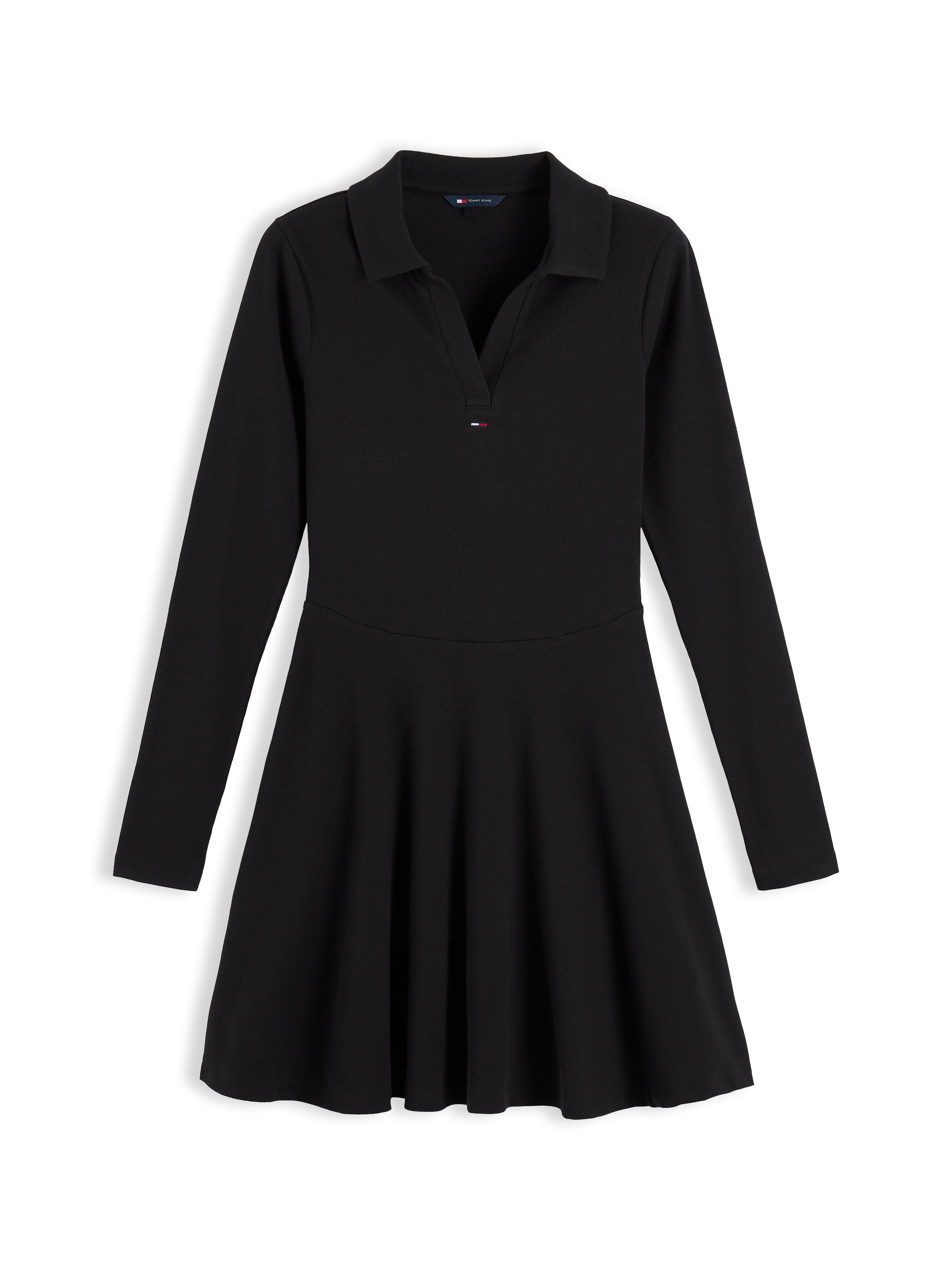 Tommy Jeans Robe polo »TJW RIB FIT & FLARE POLO DRESS« Mélange de coton, près du corps, structure côtelée, coupe évasée