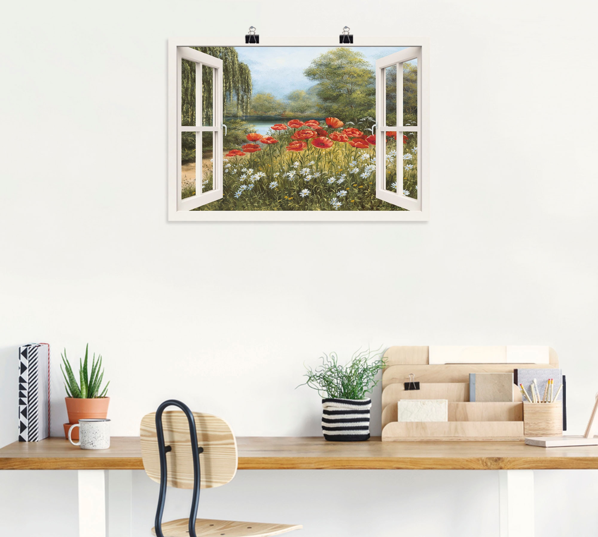 Artland Wandbild »Fensterblick Mohnwiese«, Fensterblick, (1 St.), als Leinwandbild, Poster in verschied. Grössen