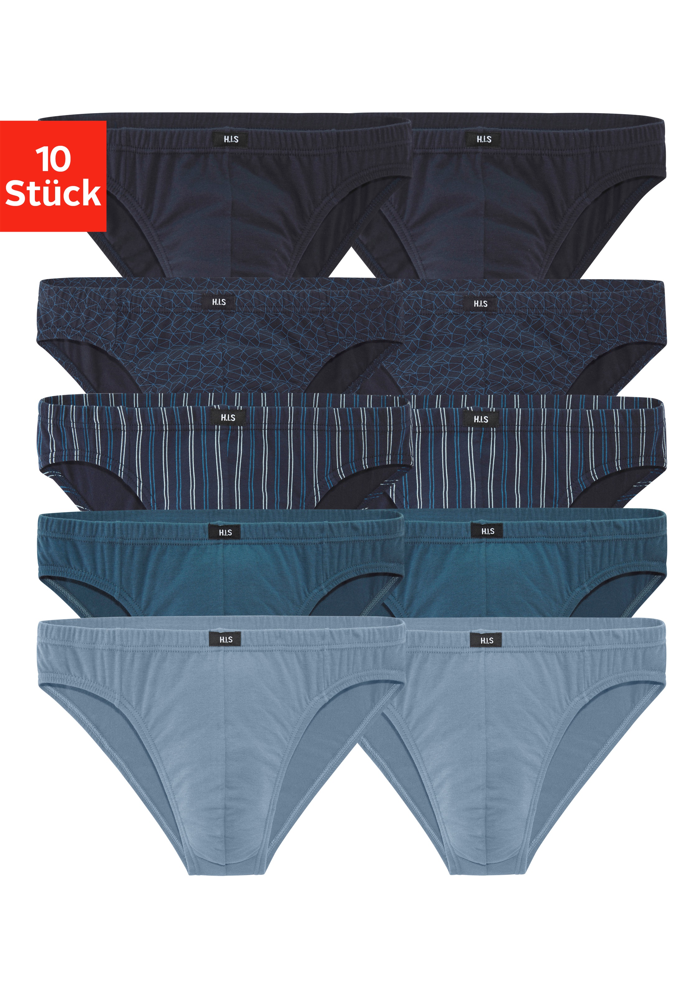 Image of H.I.S Slip "Männer Unterhose" Packung, 10 Stk. in bedruckter Baumwollqualität