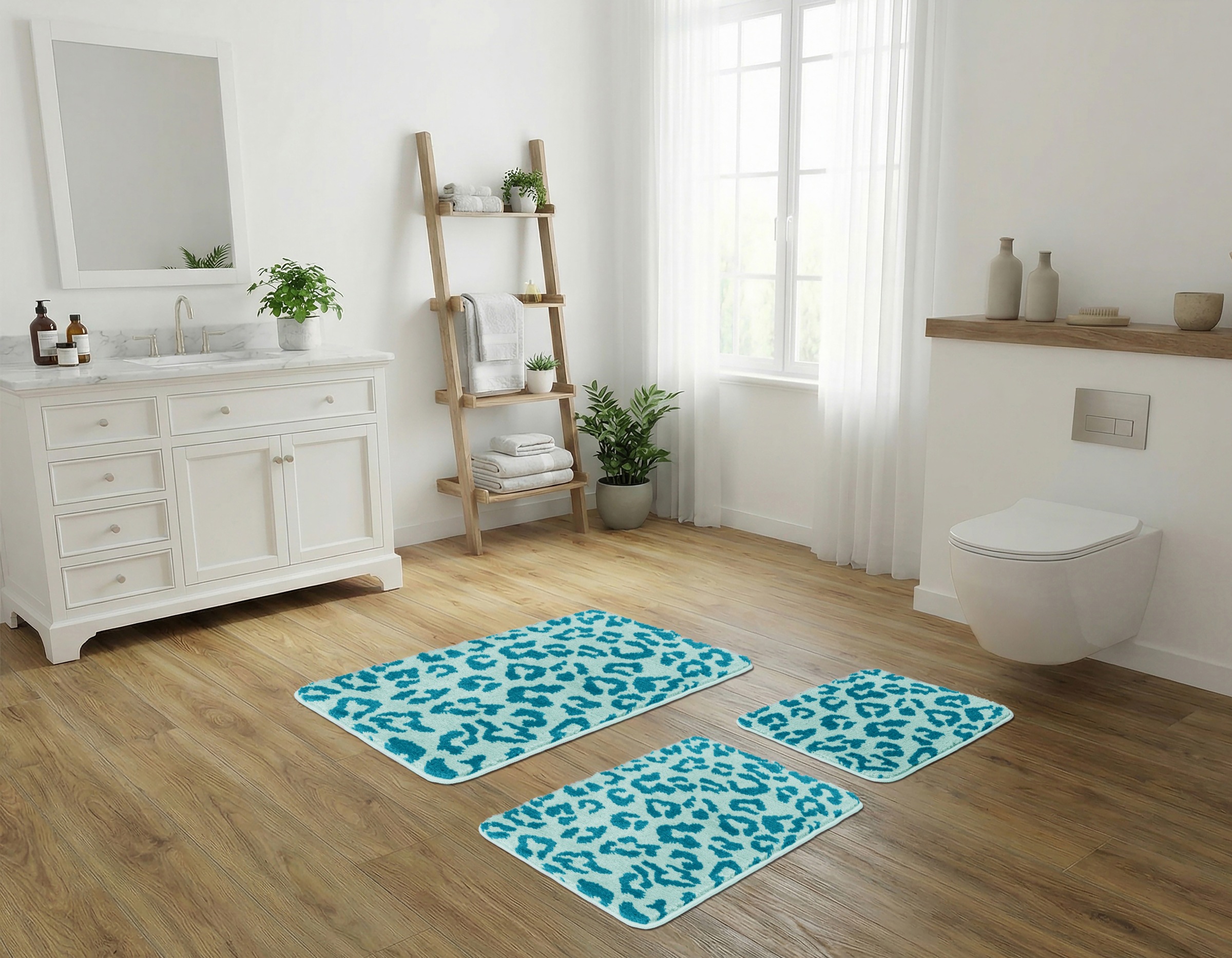 Image of GOODproduct Badematte "Anna Leo, Badvorleger, Badezimmer Teppich, Duschvorleger" Höhe 15 mm rutschhemmend beschichtet fussbodenheizungsgeeignet schnell trocknend mit Animal Print, modernes Muster, Leo, weich