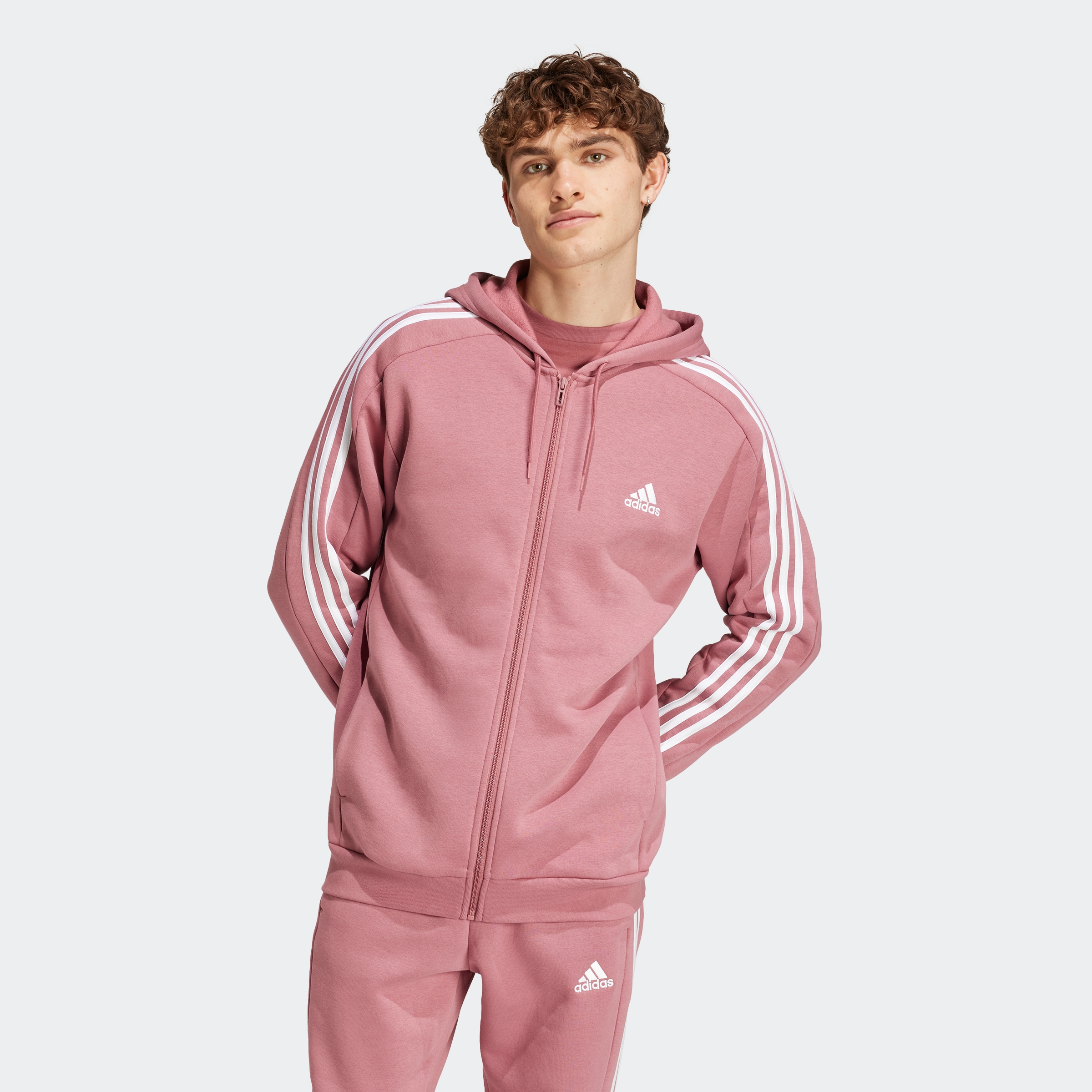 adidas Sportswear Kapuzensweatjacke »ESSENTIALS 3STREIFEN KAPUZENJACKE«, angenehmes Material aus Baumwollmix