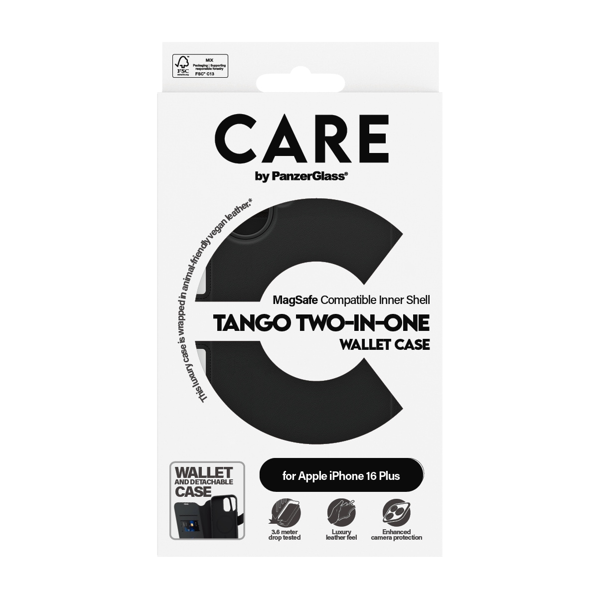 CARE by PanzerGlass Handyhülle »Case Feature Tango 2-in-1 Wallet Case Apple iPhone 16 Plus«, Backcover, Schutzhülle, Handyschutzhülle, Case, Schutzcase, stossfest