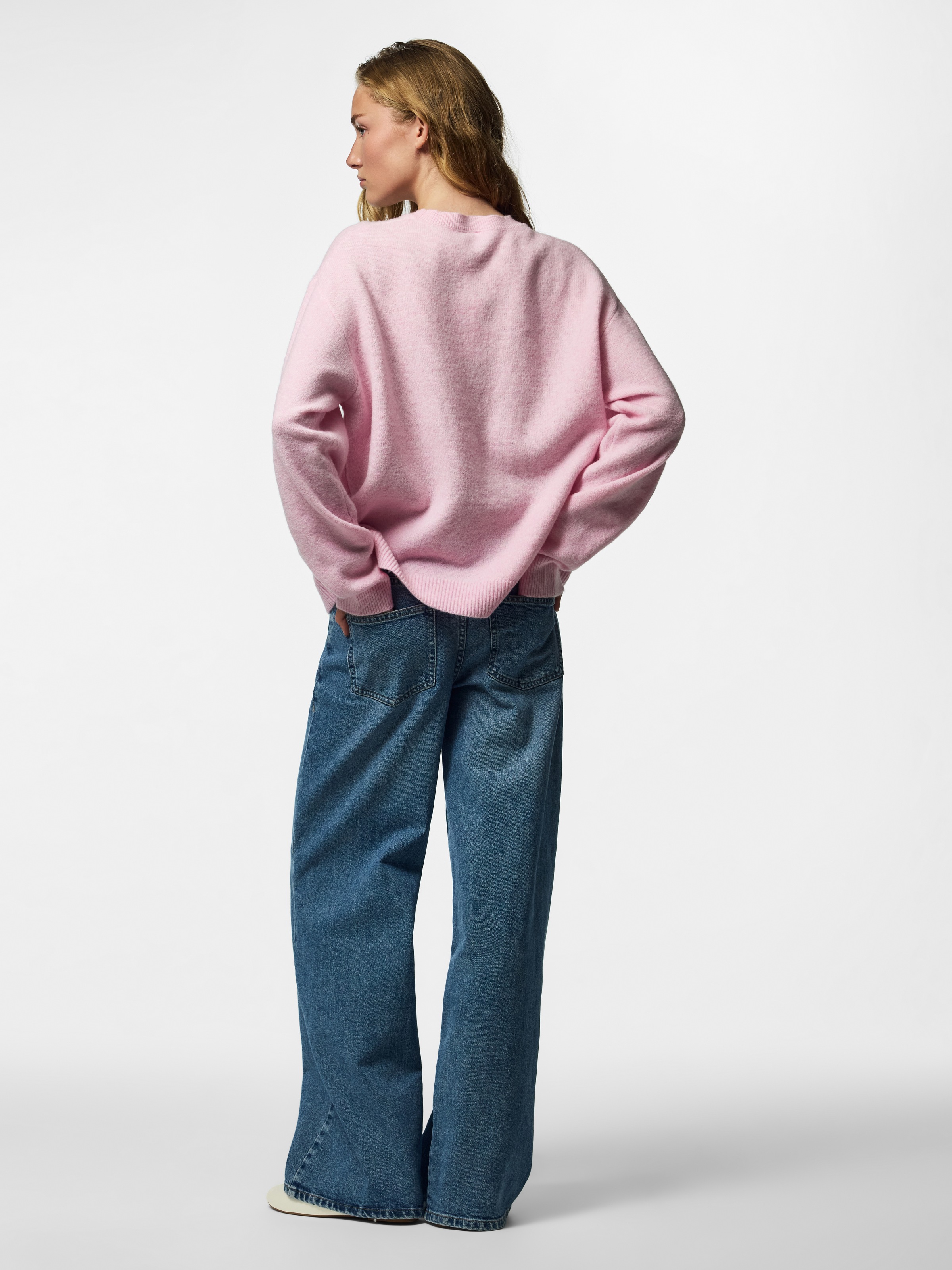 pieces Rundhalspullover »PCSALLY LS O-NECK KNIT NOOS BC« Materialmix
