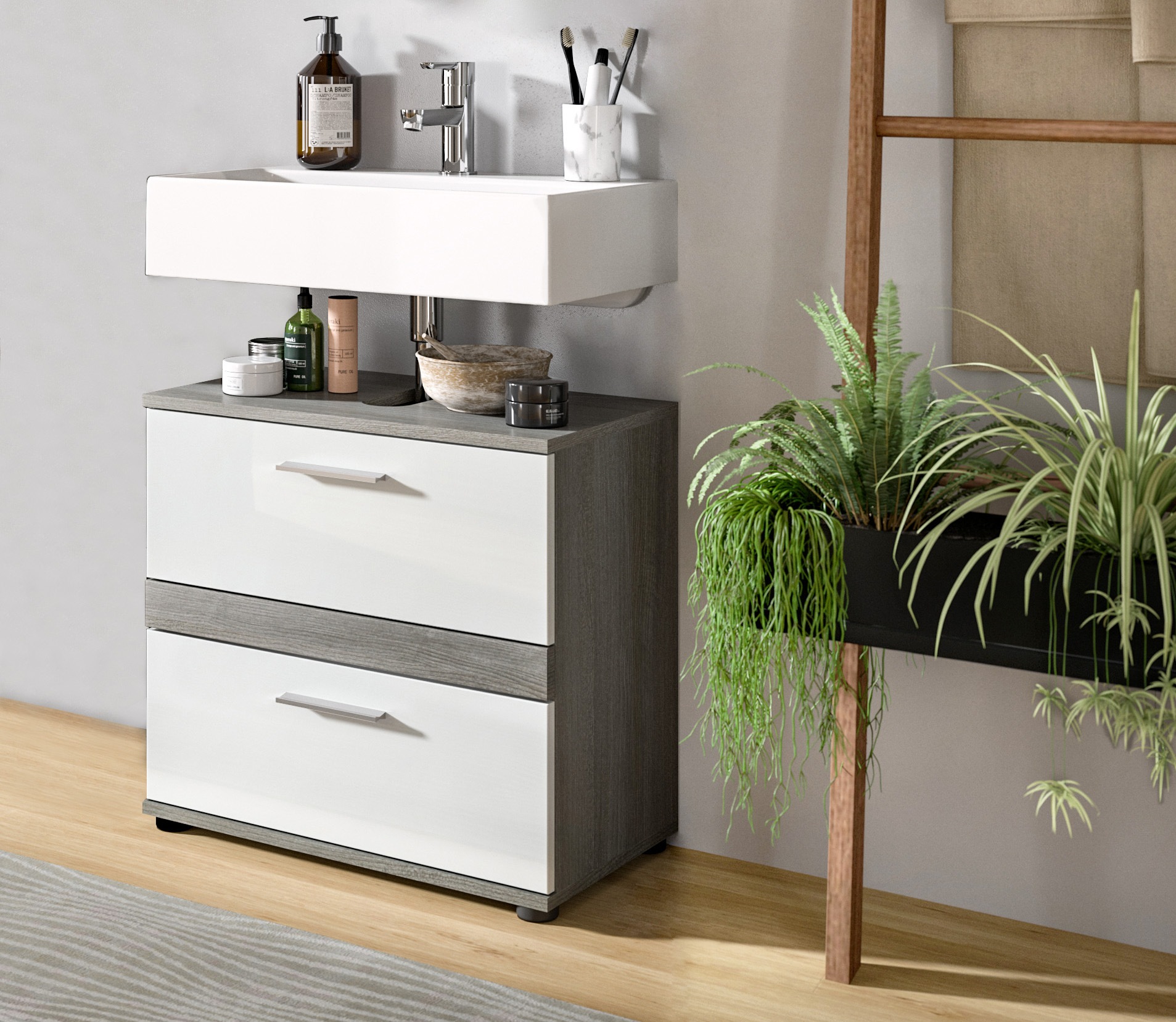 welltime Waschbeckenunterschrank "LUCCA, Breite 60 cm, 2 Schubkästen, hochwertige MDF Front" Badschrank, Bad-Möbel, Badezimmer