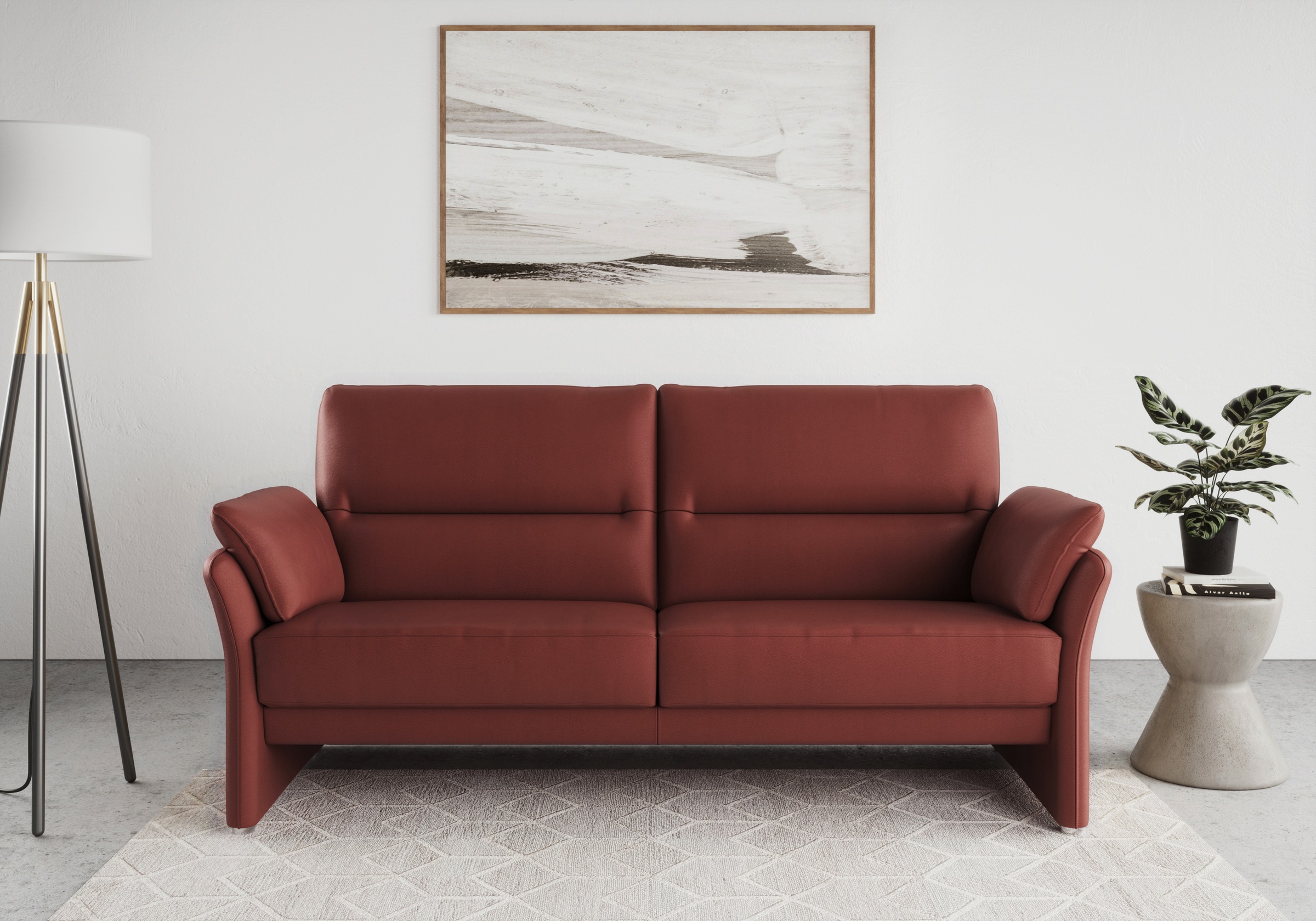 Image of DOMO collection 2,5-Sitzer "Pina, schmale Armlehnen, mit Federkern, kompakt & elegant" Hoher Sitzkomfort, Luxus-Microfaser Lederoptik, rot, Breite 199 cm