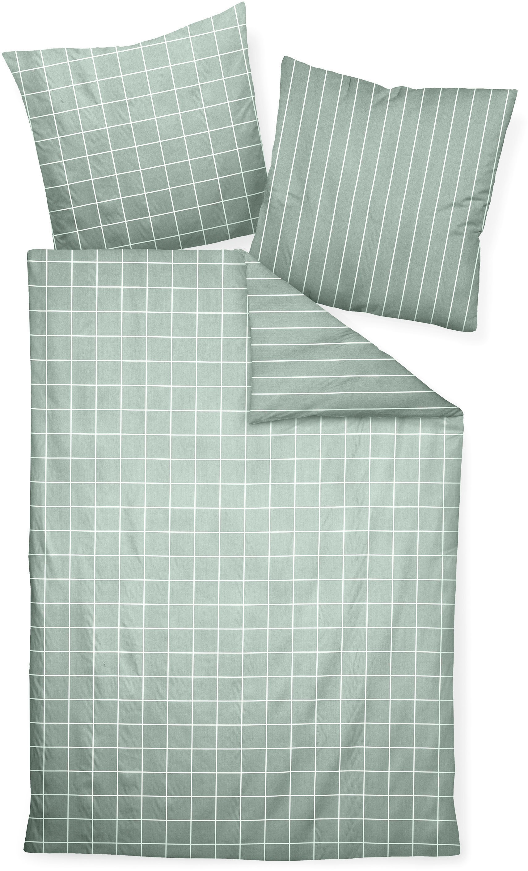 Janine Kissenbezug »modernclassic 39025, Mako-Satin aus 100% Baumwolle«, (2 St.), mit Reissverschluss, in Gr. 40x80 oder 80x80 cm, mit Karos und Streifen