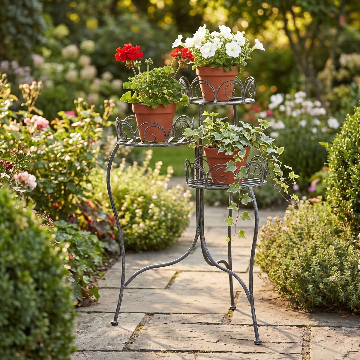 Ambiente Haus Tabouret à fleurs »Blumenständer in grau (H) 70cm« 1 cuis tlg. aus Schmiedeeisen mit Pulverbeschichtung für Innen- und Aussenbereich