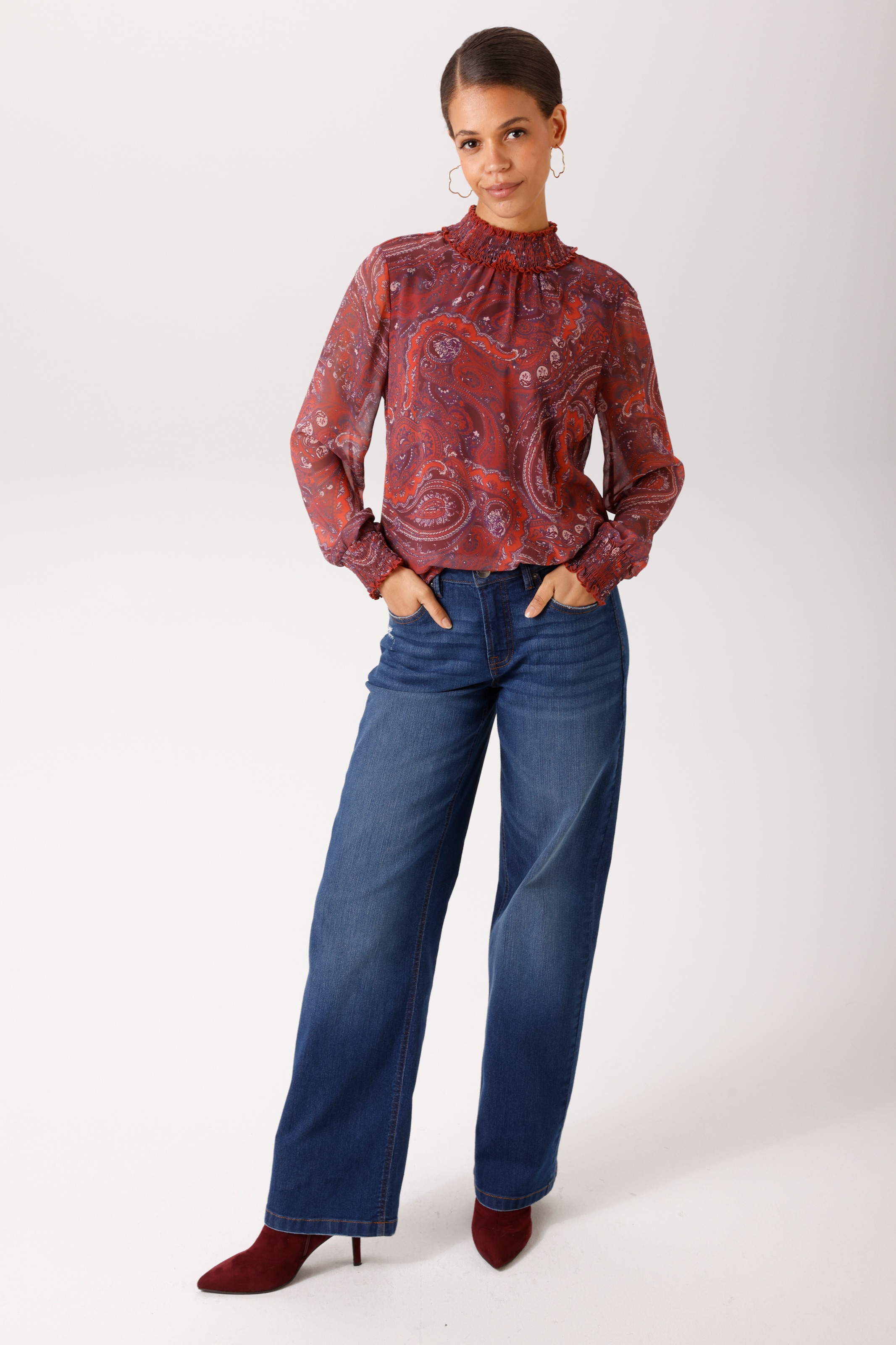Aniston CASUAL Schlupfbluse mit grossflächigen, trendfarbenen Paisley-Muster - NEUE KOLLEKTION