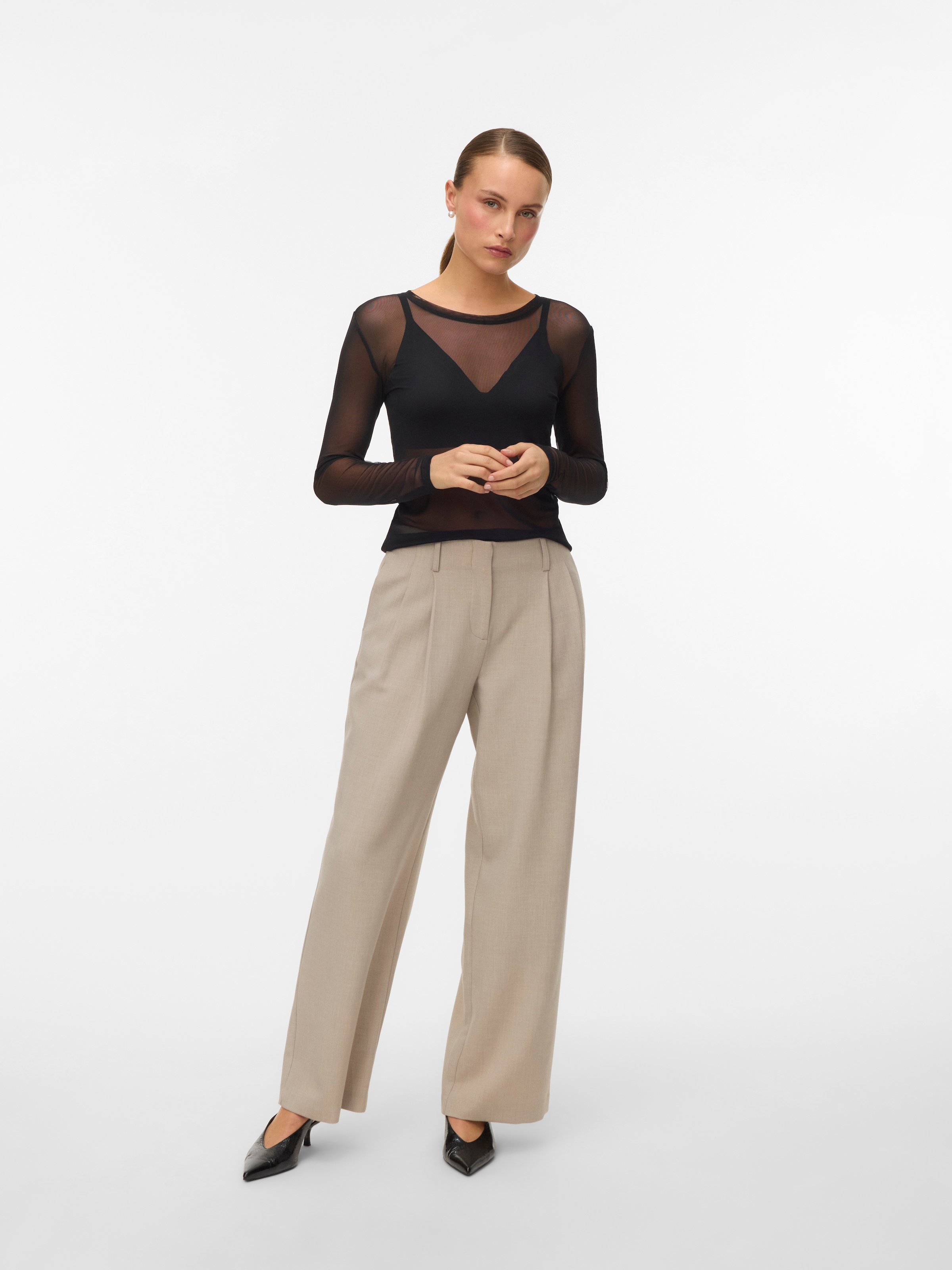 Vero Moda Langarmshirt »VMLOVA LS MESH TOP JRS NOOS« Materialmix, slim fit