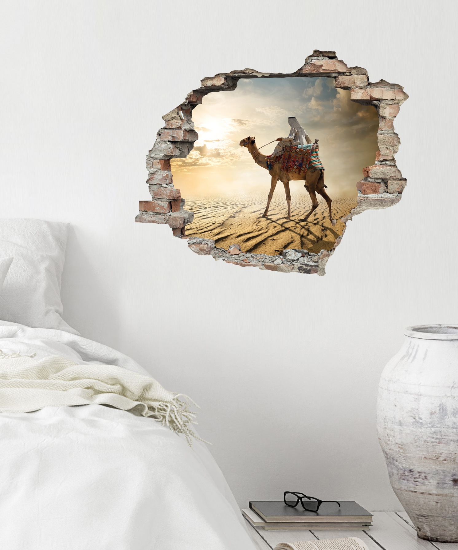 queence Wandtattoo »Kamelreiter«, (1 St.), Wandsticker, Wandbild, selbstklebend, 3D, Wanddurchbruch