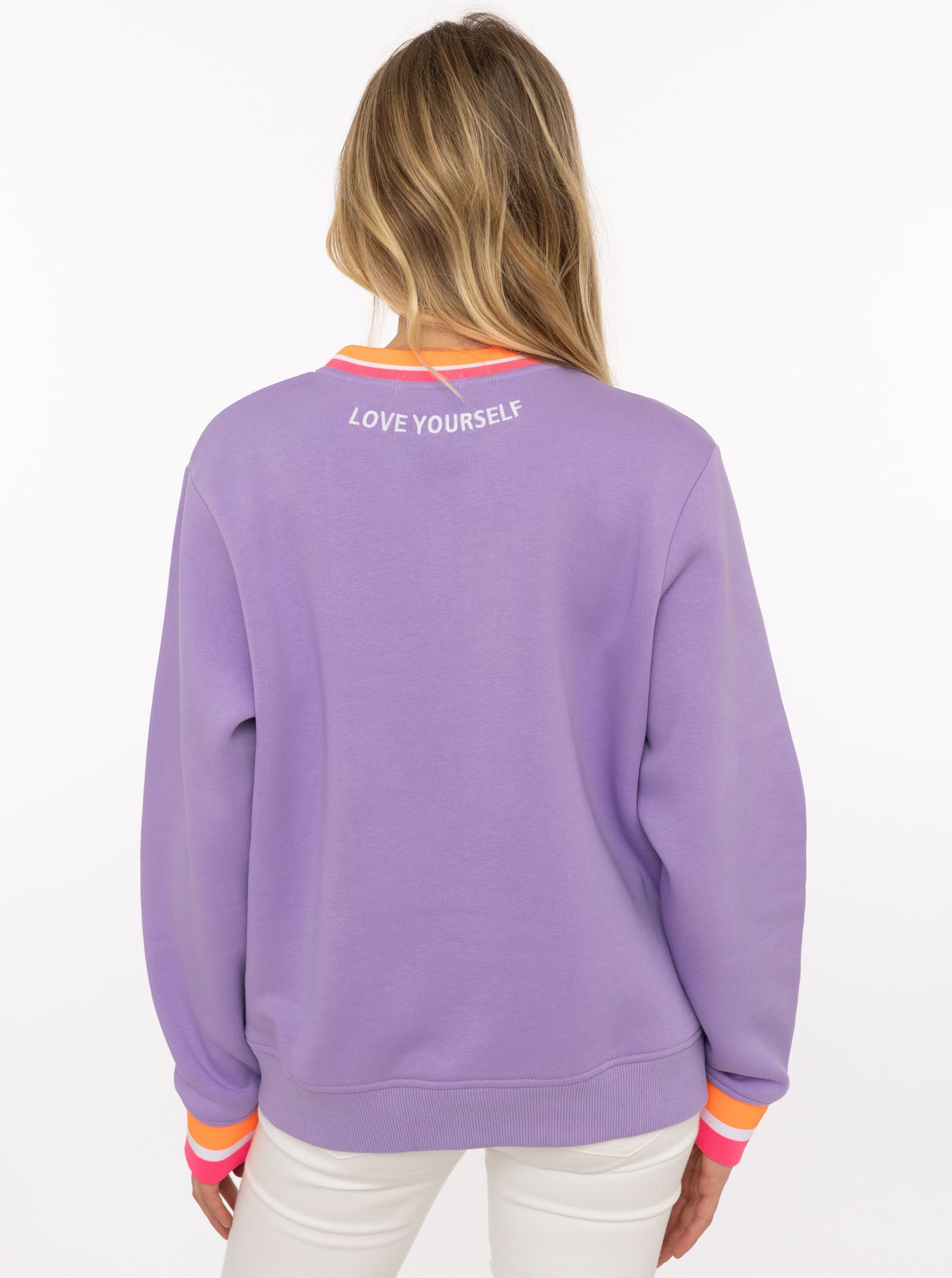 Zwillingsherz Hoodie »"Love Yourself"«, Rundhals, gestreifte Neon-Bündchen, gestickter Schriftzug

