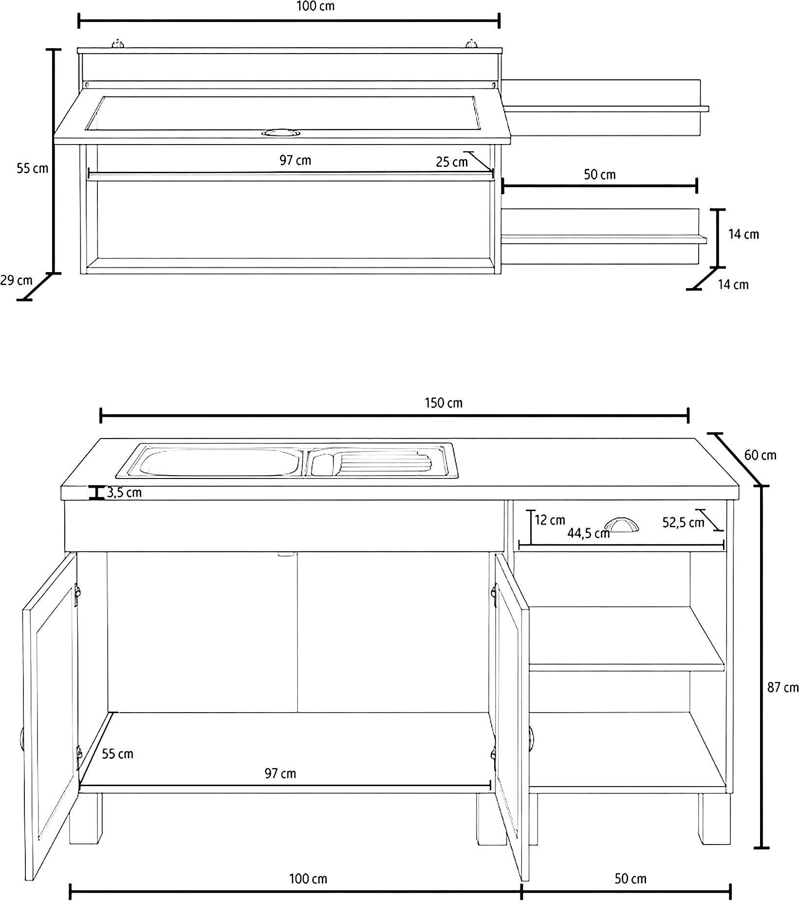 Home affaire Kitchenette »Oslo« largeur 150 cm, plan de travail épaisseur 35 mm, sans appareils électriques