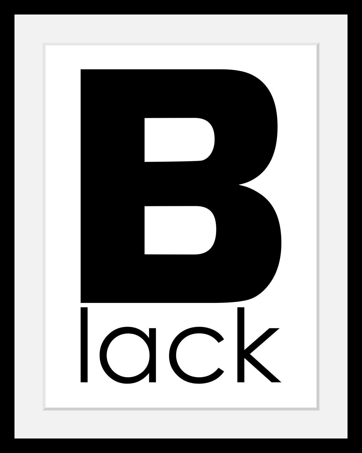 Image of queence Bild "Black" B Buchstaben Schwarz-Weiss HD Premium Poster-Druck inkl. Holzrahmen