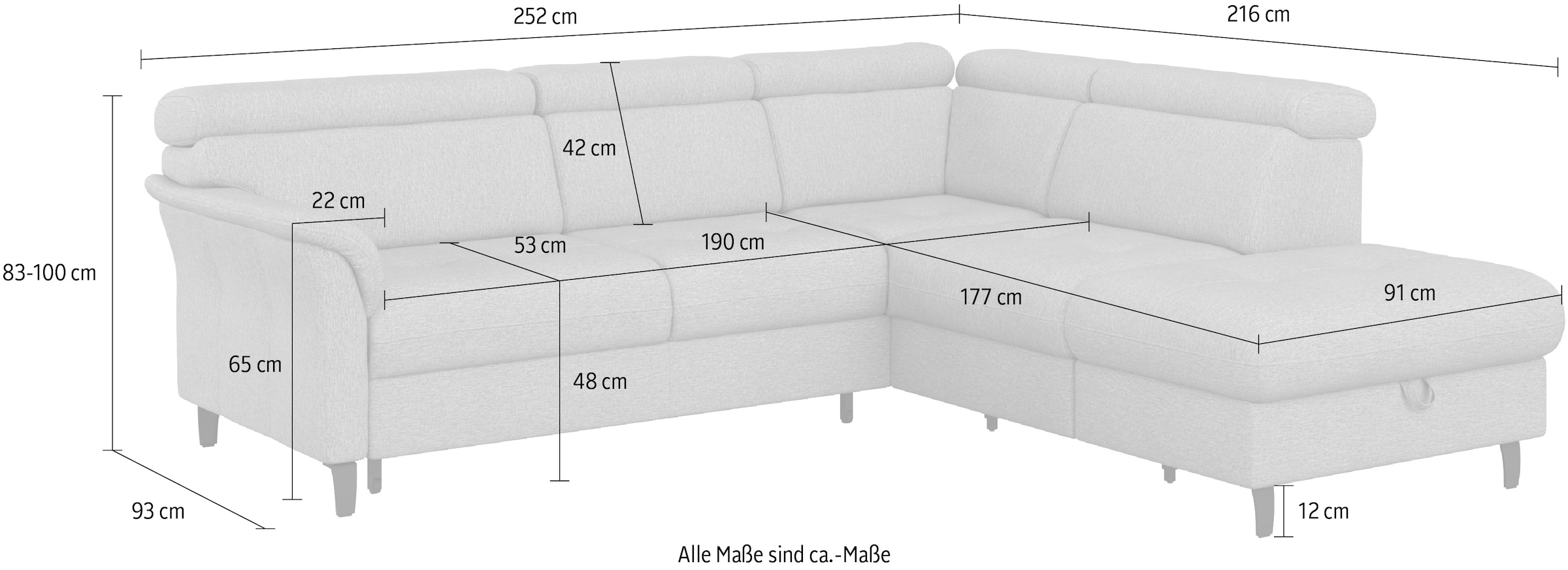 sit&more Ecksofa »Marano L-Form«, inklusive Kopfteilverstellung, wahlweise mit Bettfunktion, Bettkasten