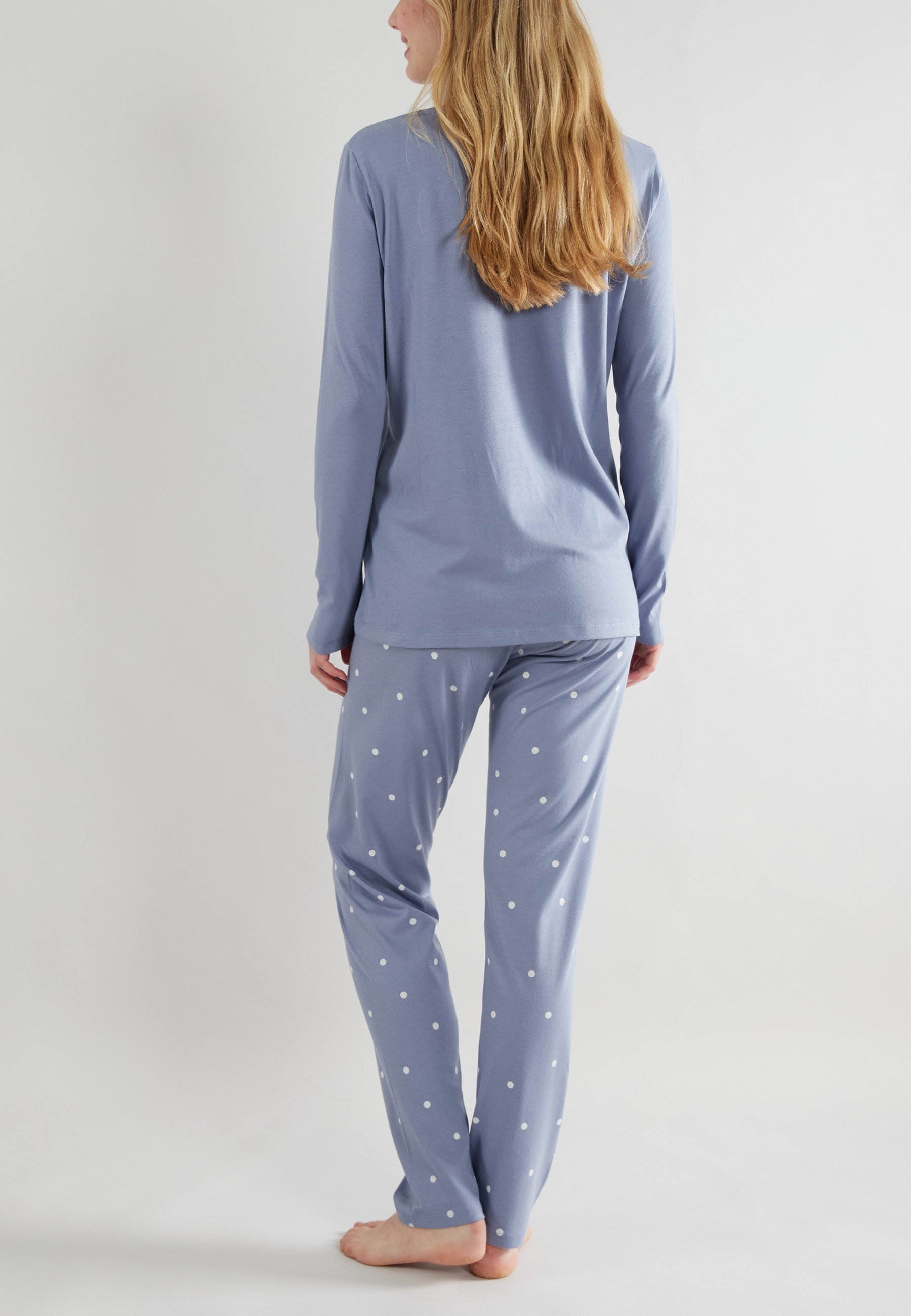 TOM TAILOR Pyjama »Charlotte« 2 pièces Langarm, Rundhalsausschnitt, gepunktet, basic, Baumwolle