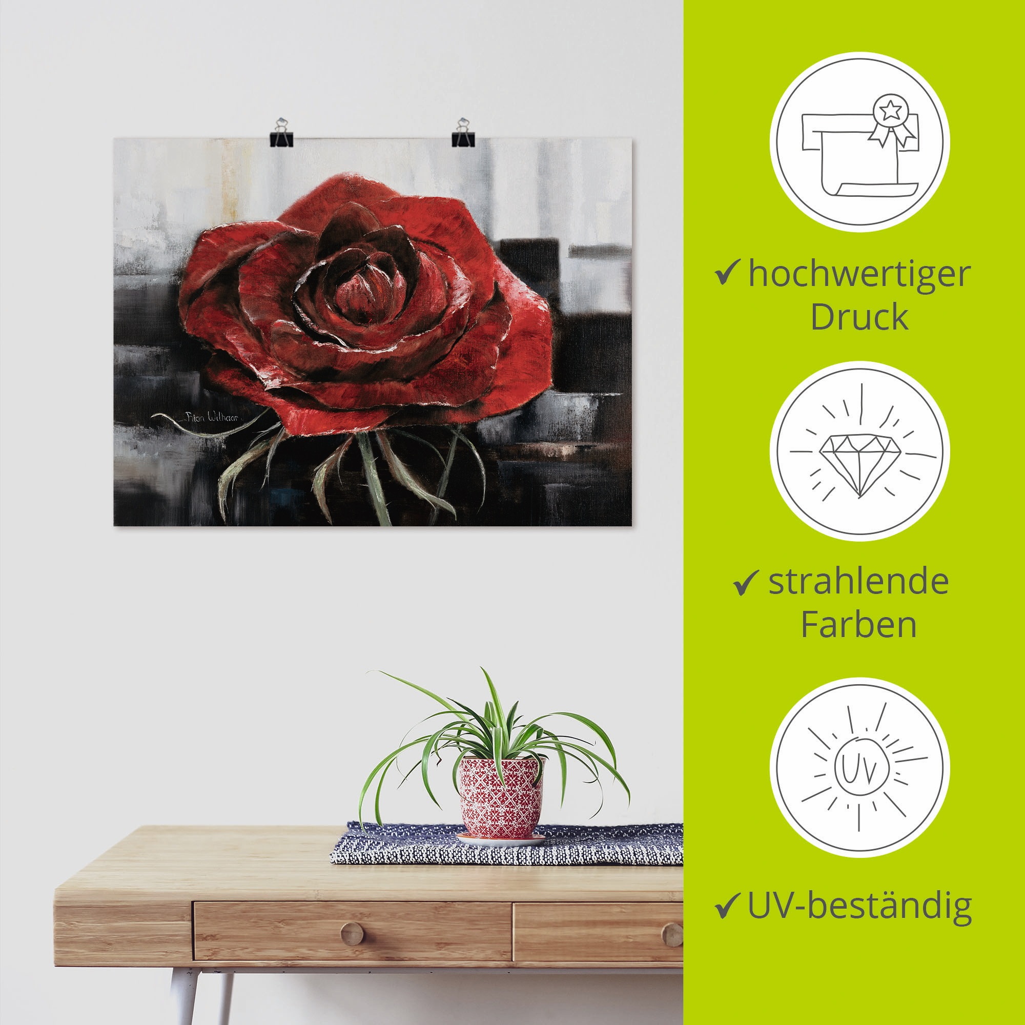 Artland Wandbild »Blühende rote Rose«, Blumen, (1 St.), als Leinwandbild, Poster, Wandaufkleber in verschied. Grössen