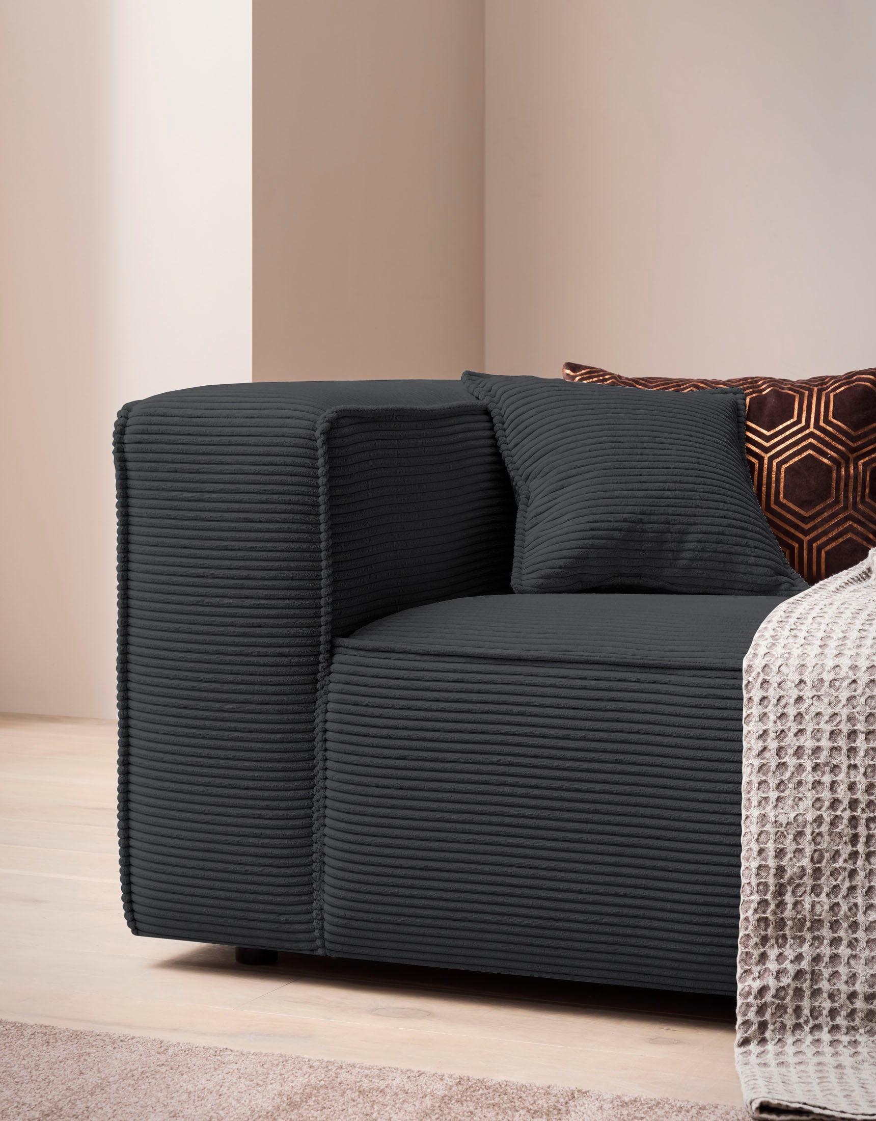 LeGer Home by Lena Gercke 3-places »PIARA XXL Cord, Sofa mit Kedernaht« pieds noirs, confort d'assise, assise extra profonde