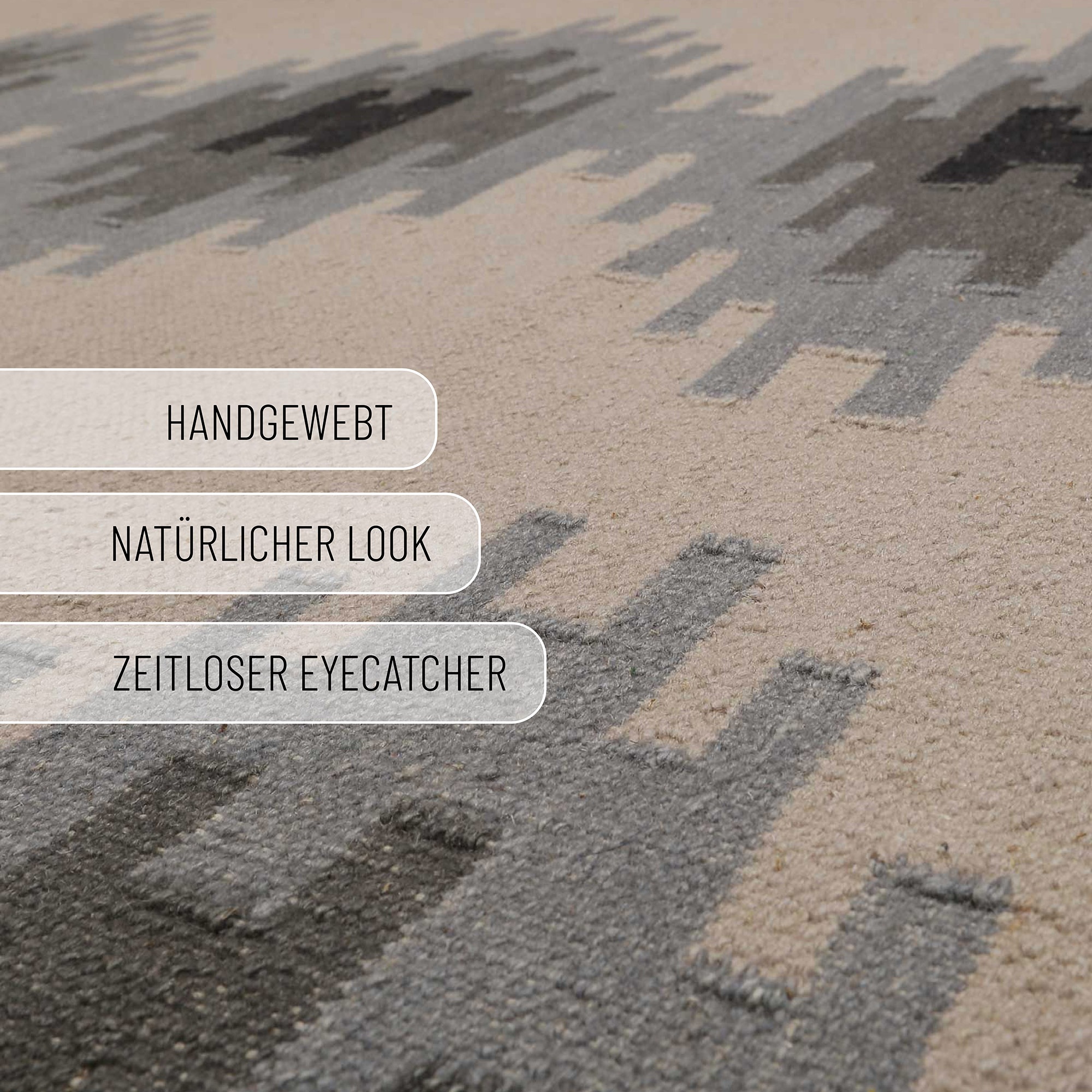 Green Looop Wollteppich »Belle« rechteckig 5 mm Höhe Fransen, Kelim, handgewebt, Natur, Wohnzimmer, Schlafzimmer, Raute