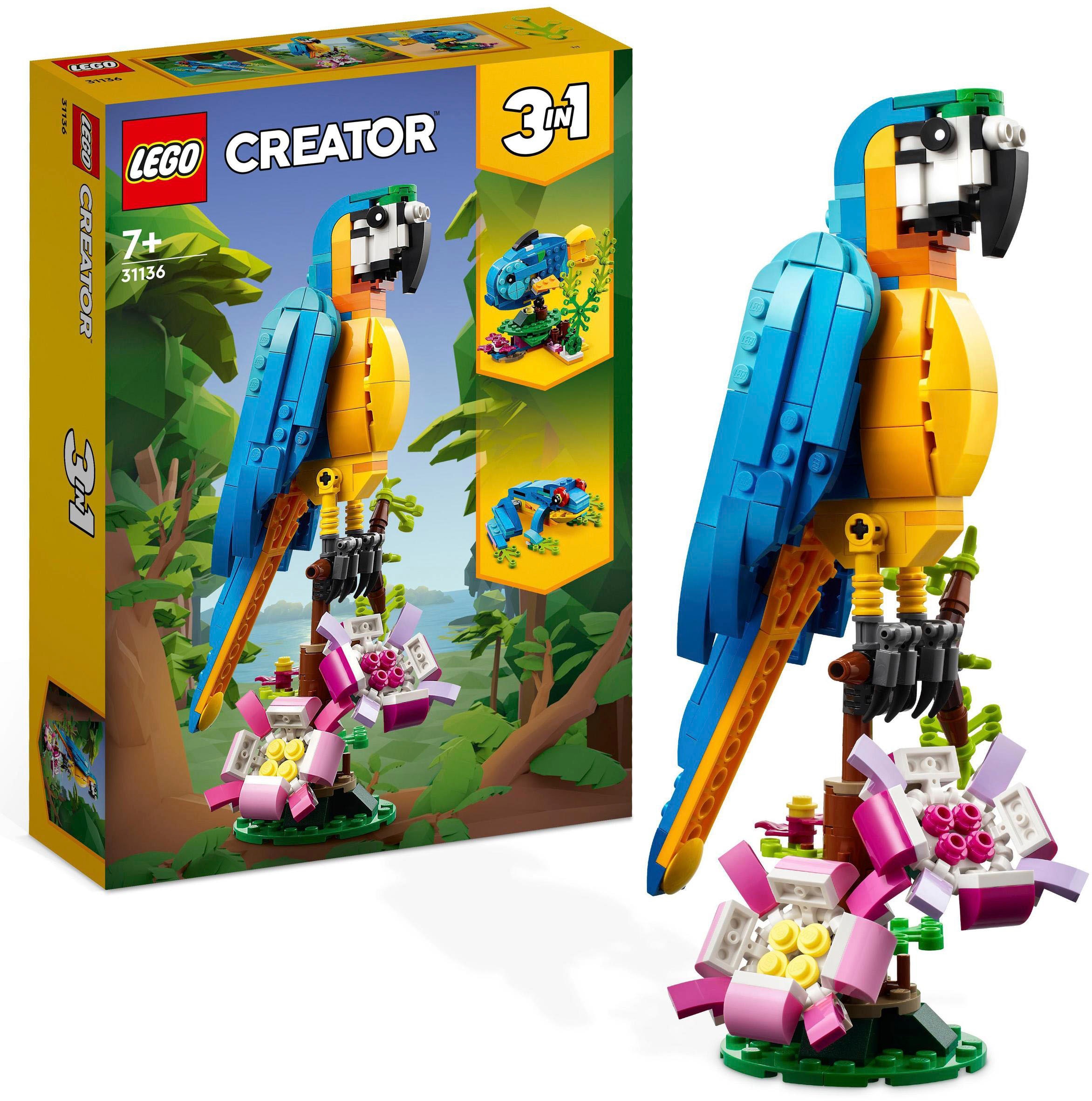 Konstruktionsspielsteine »Exotischer Papagei (31136), LEGO® Creator 3in1«, (253 St.)