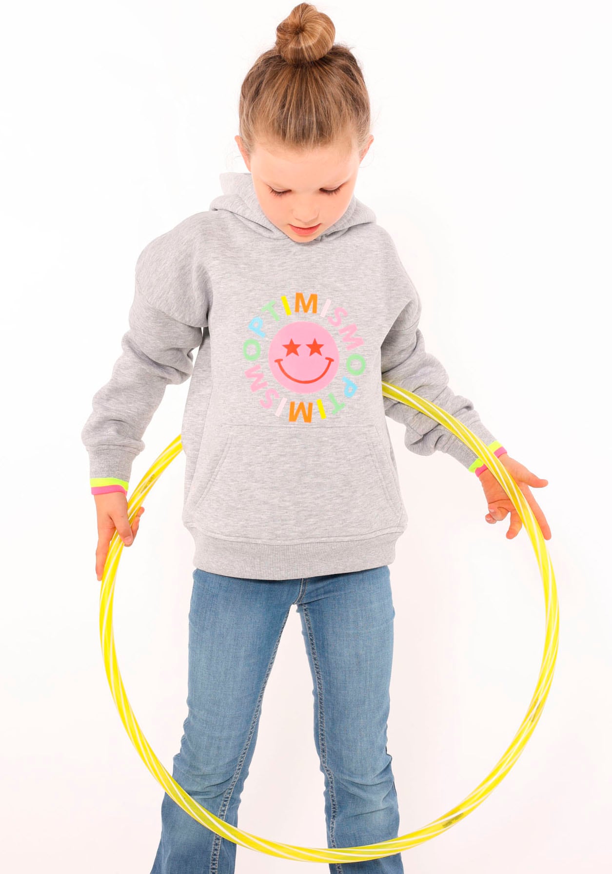 Zwillingsherz Hoodie »"Optimism"KIDS«, mit Smiley, buntem Schriftzug und Details in Neonfarben