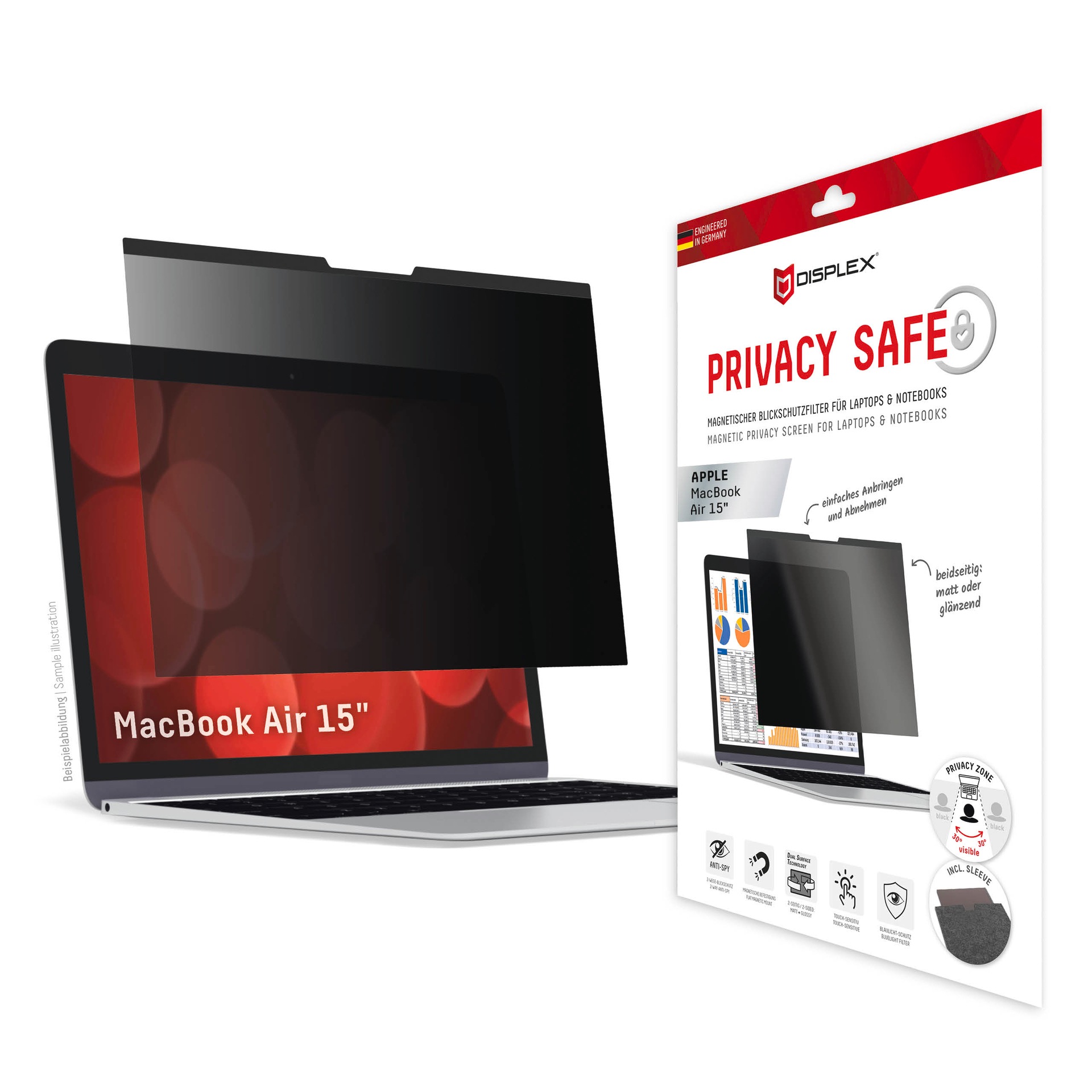 Image of Displex Displayschutzfolie "Privacy Safe Blickschutzfilter" für Apple MacBook Air 15 Blickschutzfolie
