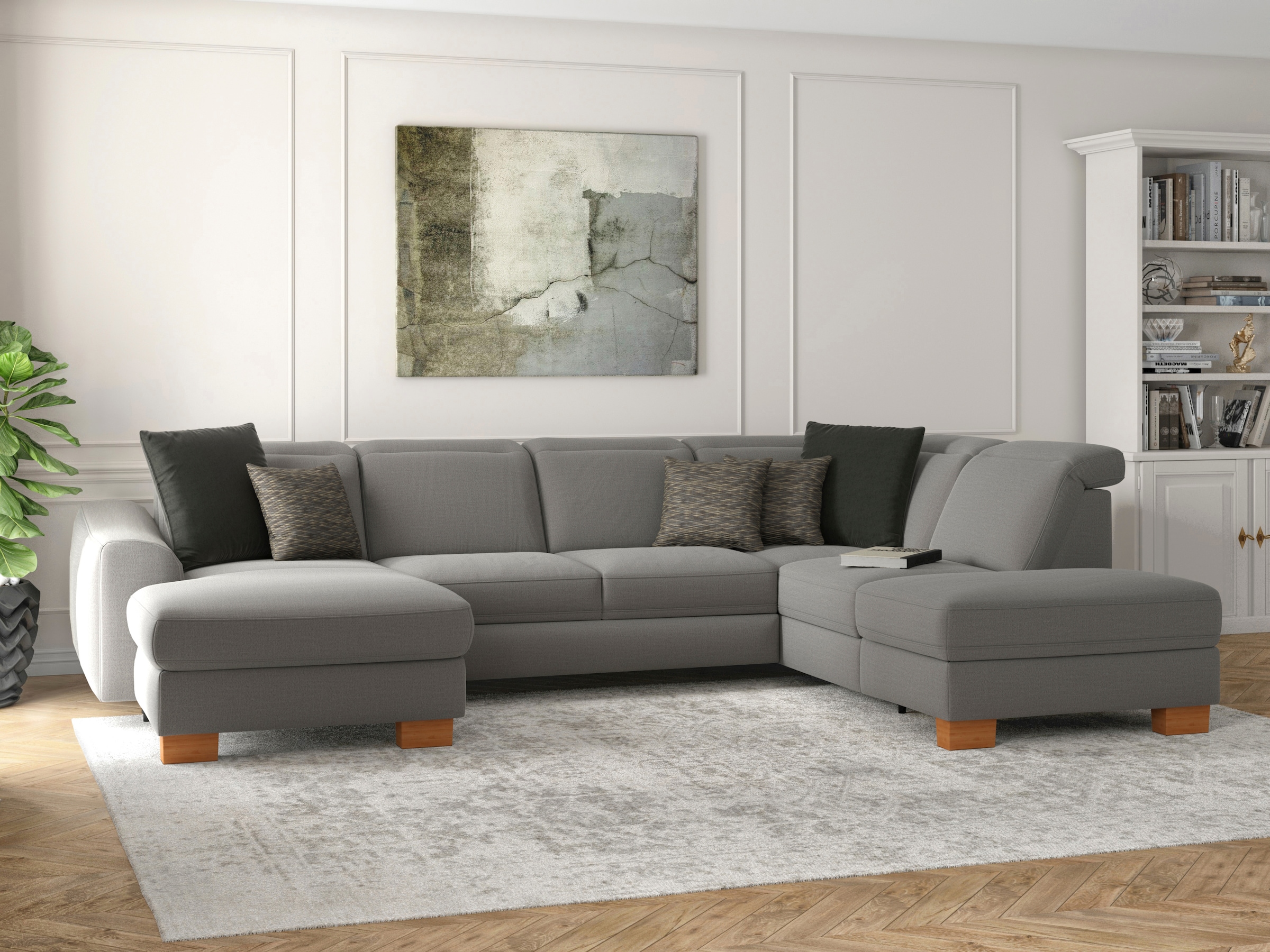 sit&more Wohnlandschaft »Dundee U-Form«, mit Federkern und Massivholzfüssen, wahlweise mit Kopfteilverstellung