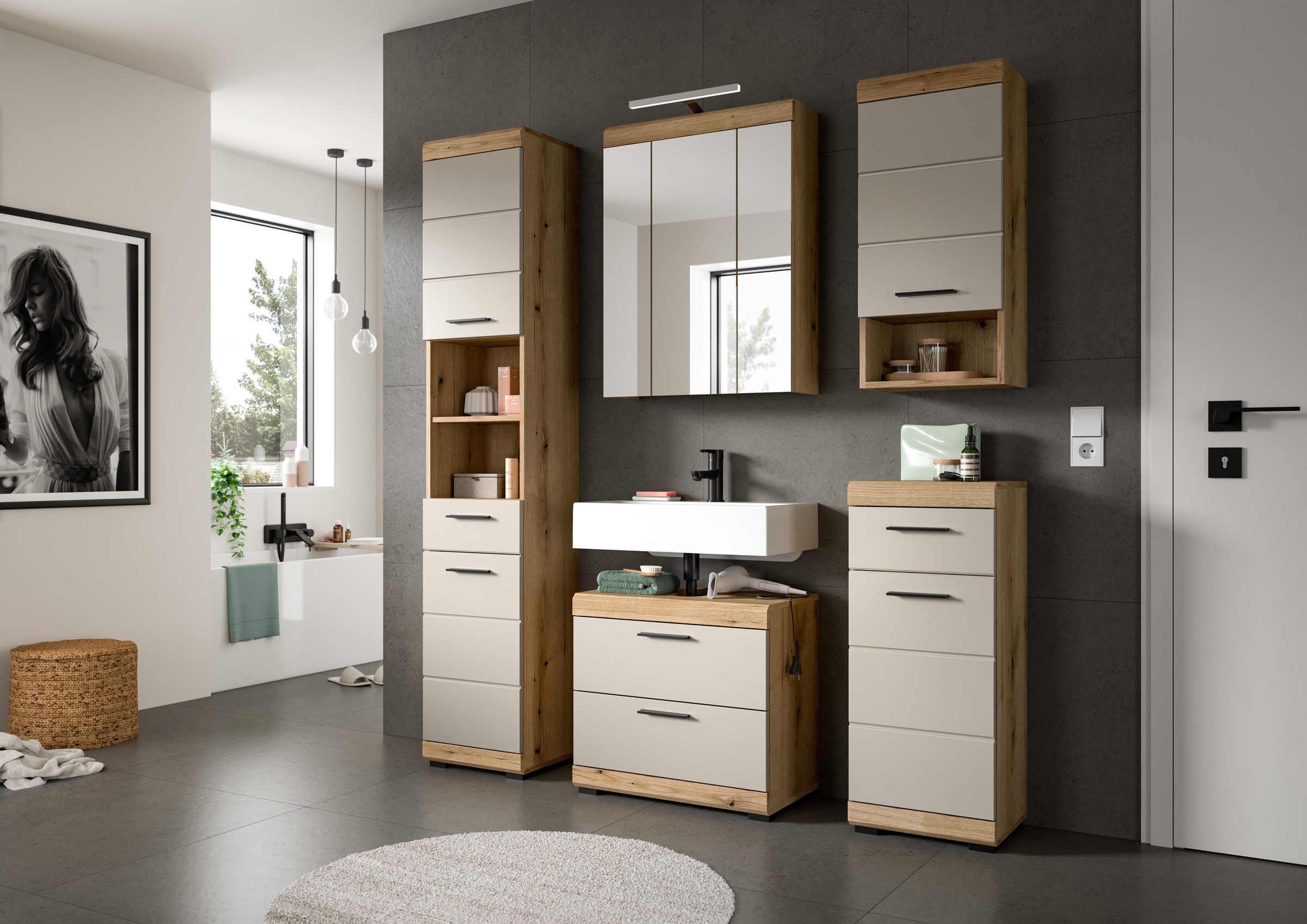 welltime Badmöbel-Set »Siena, 5 teilig, inklusive LED Beleuchtung, bestehend aus:« Set, TOPSELLER!, 