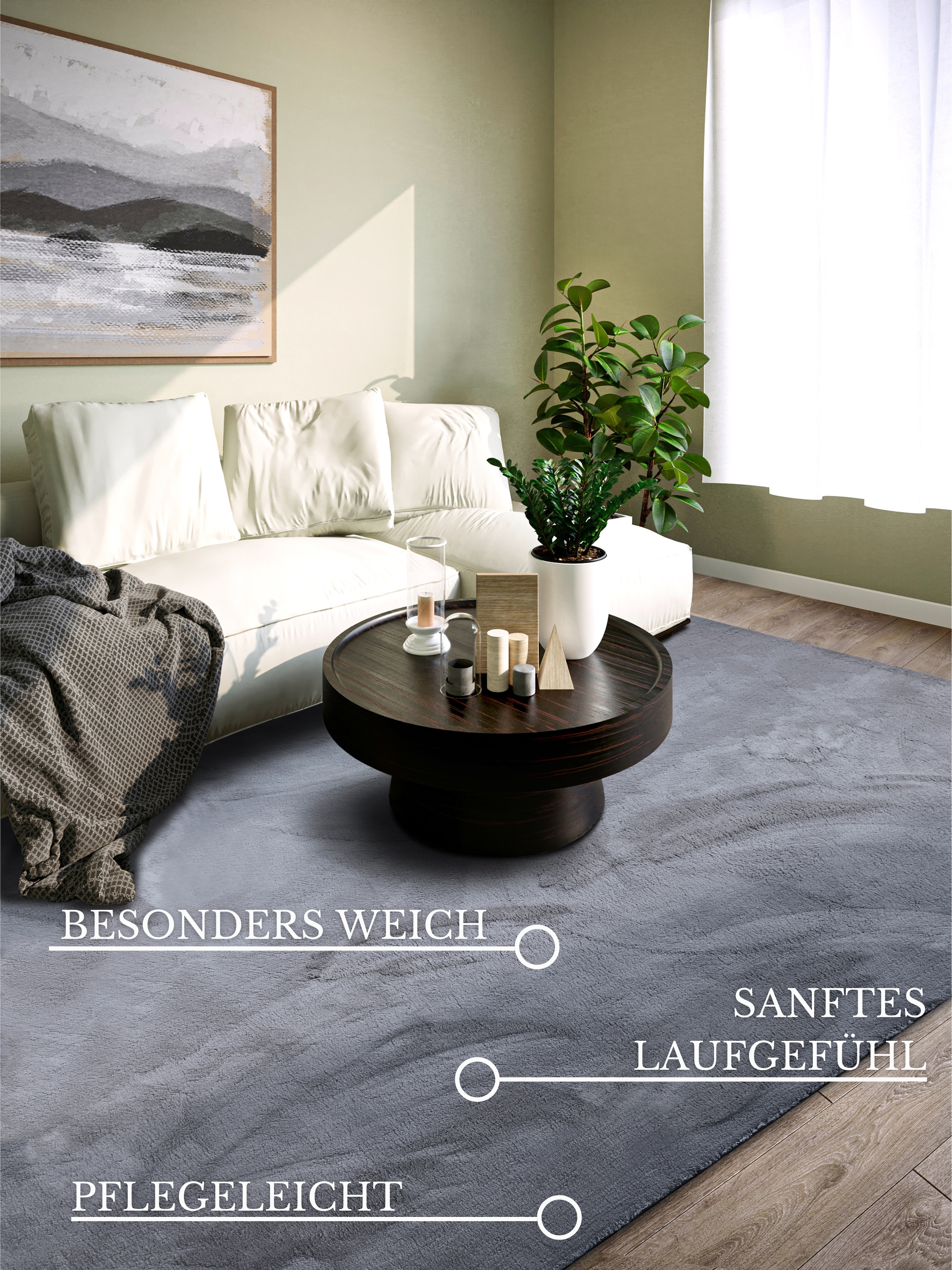 Villeroy & Boch Teppich »Leon« rechteckig 15 mm Höhe Langflor, Shaggy, uni, flauschig weich, glänzend, Kaninchenfell Haptik