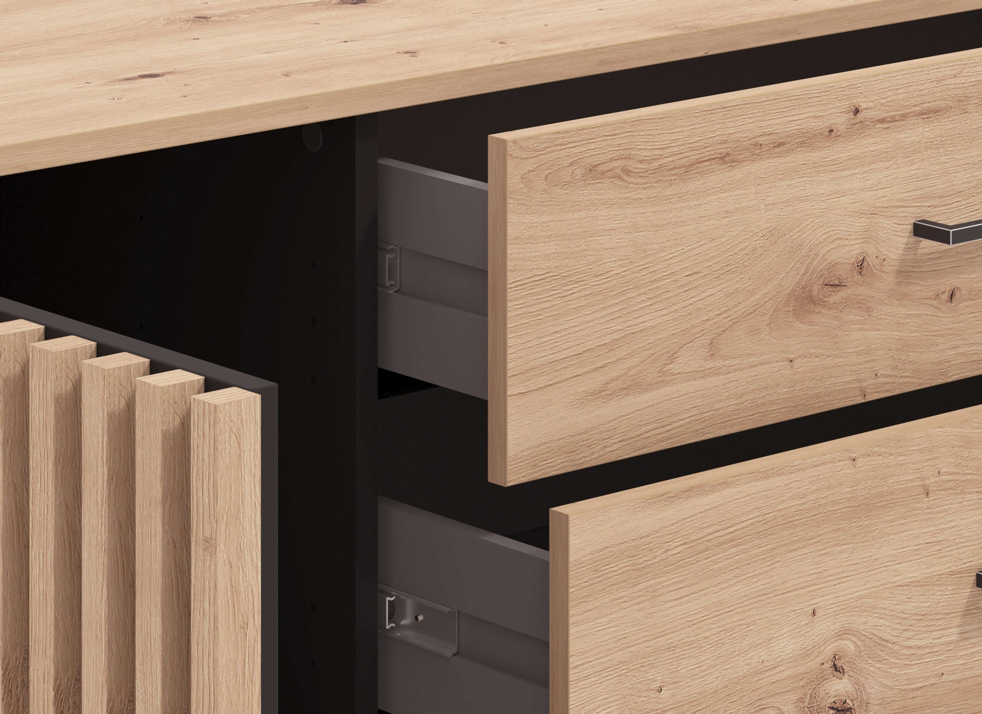 INOSIGN Commode »Ascalon Sideboard, Breite 138 oder 93 cm, mit ABS Schutzkanten« 3D Optik durch Lamellen/ Paneele, FSC-zertifizierter Holzwerkstoff