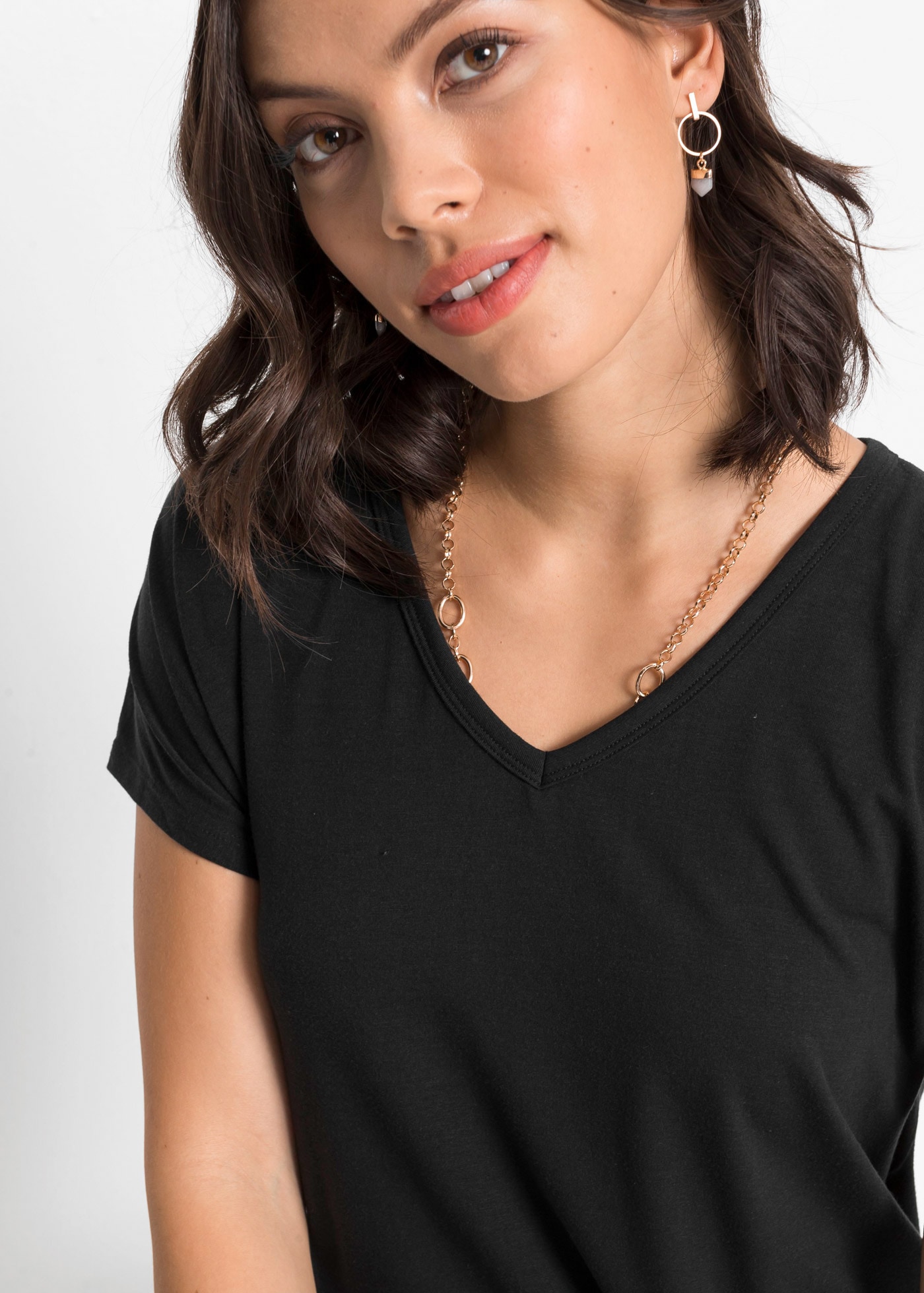 bonprix T-Shirt bequeme Passform, Kurzarm, tiefer Rücken-Ausschnitt