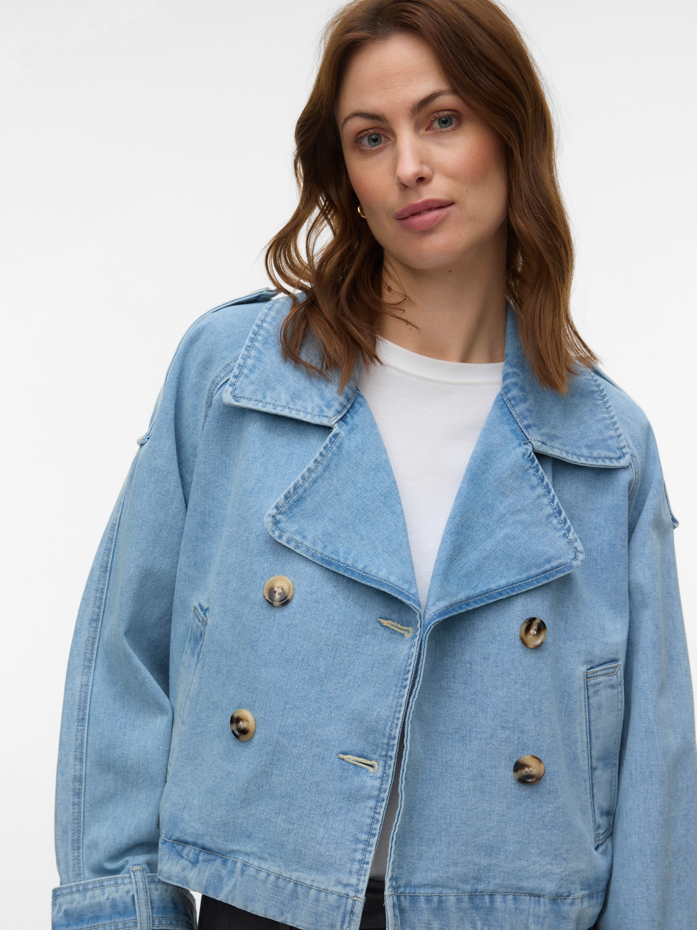 Image of Vero Moda Jeansjacke "VMLELOU LS SHORT TRENCHCOAT MIX NOOS" Baumwolle, mit Schulterriegeln