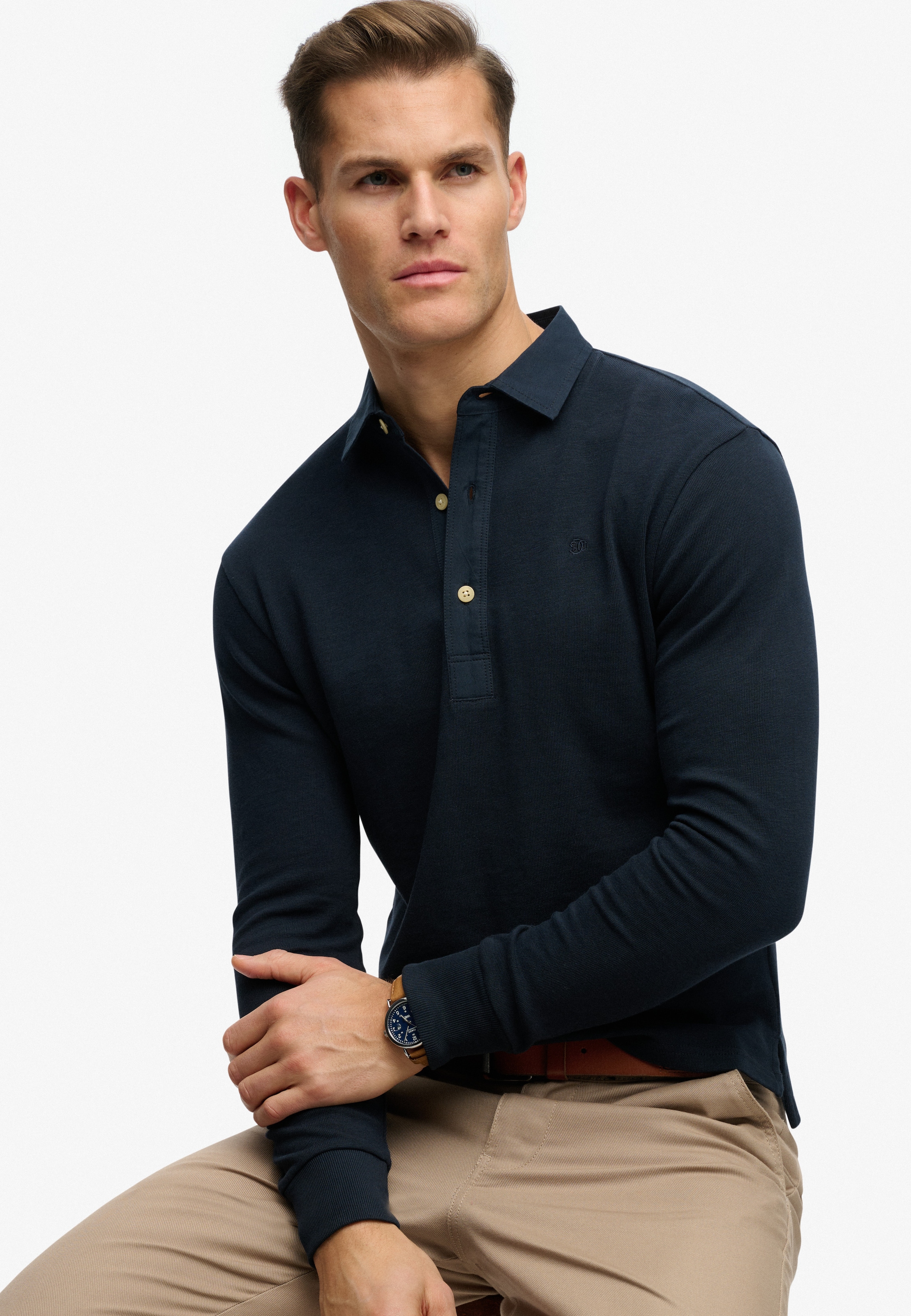 Superdry Langarm-Poloshirt »CLASSIC RUGBY TOP« aus Baumwolle und Single Jersey, Relaxed Fit, mit kurzer Knopfleiste
