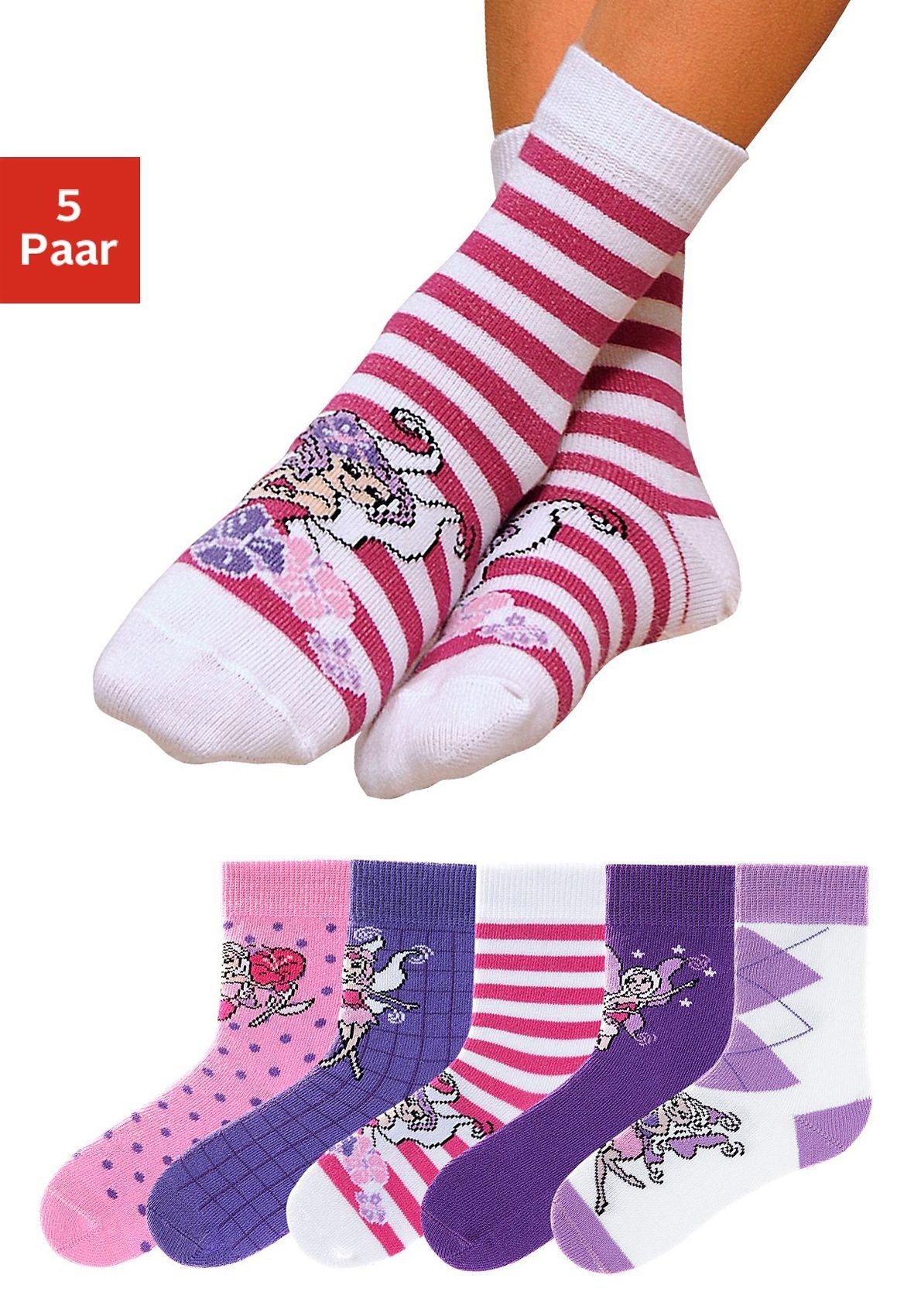Image of H.I.S Socken "Bunte Kindersocken, Mädchensocken, unterschiedlich gemustert" Packung, 5 Stk. tlg. in 5 farbenfrohen Feen-Designs