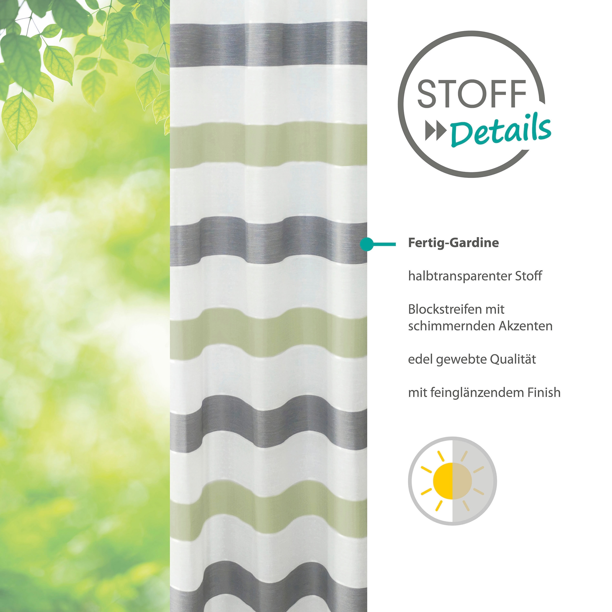 decolife Rideau »Liko« Œillet 1 cuis tlg. Ösenschal Liko grau-grün gestreift