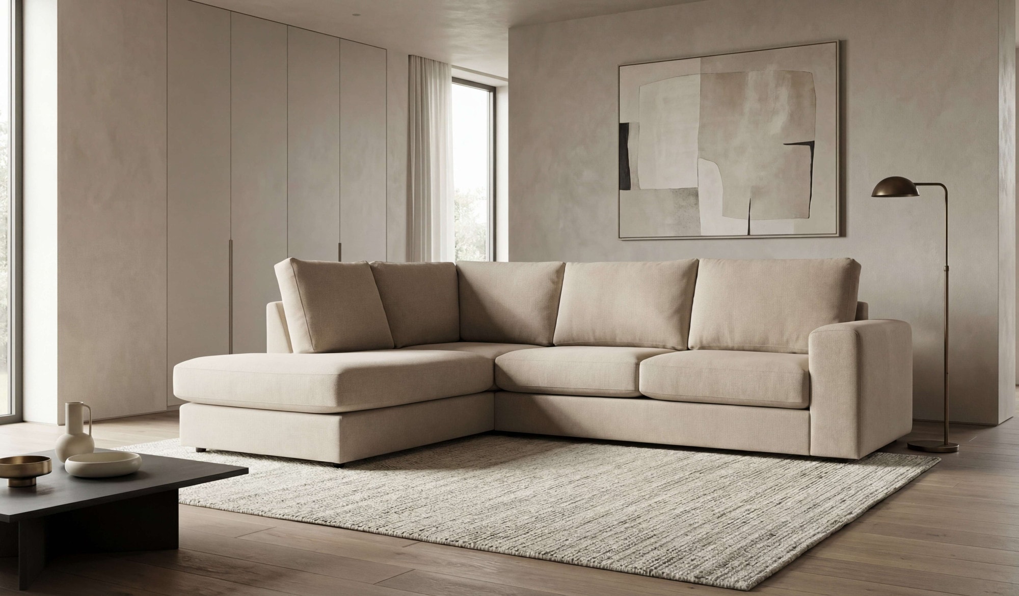 GOODproduct Canapé d'angle »Nivette, weiches Chenille« Breite 292 cm, L-Form, bodentief, mit Wellenunterfederung