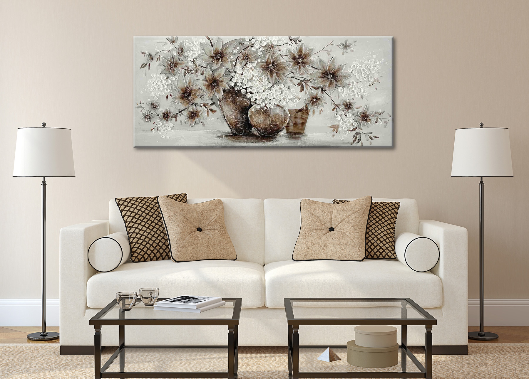 Bönninghoff Ölgemälde »handarbeit BLUMENVASEN ZWEIGE 60x140 cm – Wandbild Kunst« Arrangements | Blumen | Vasen 1 Stk. tlg. handgefertigt, jedes Bild ein Unikat