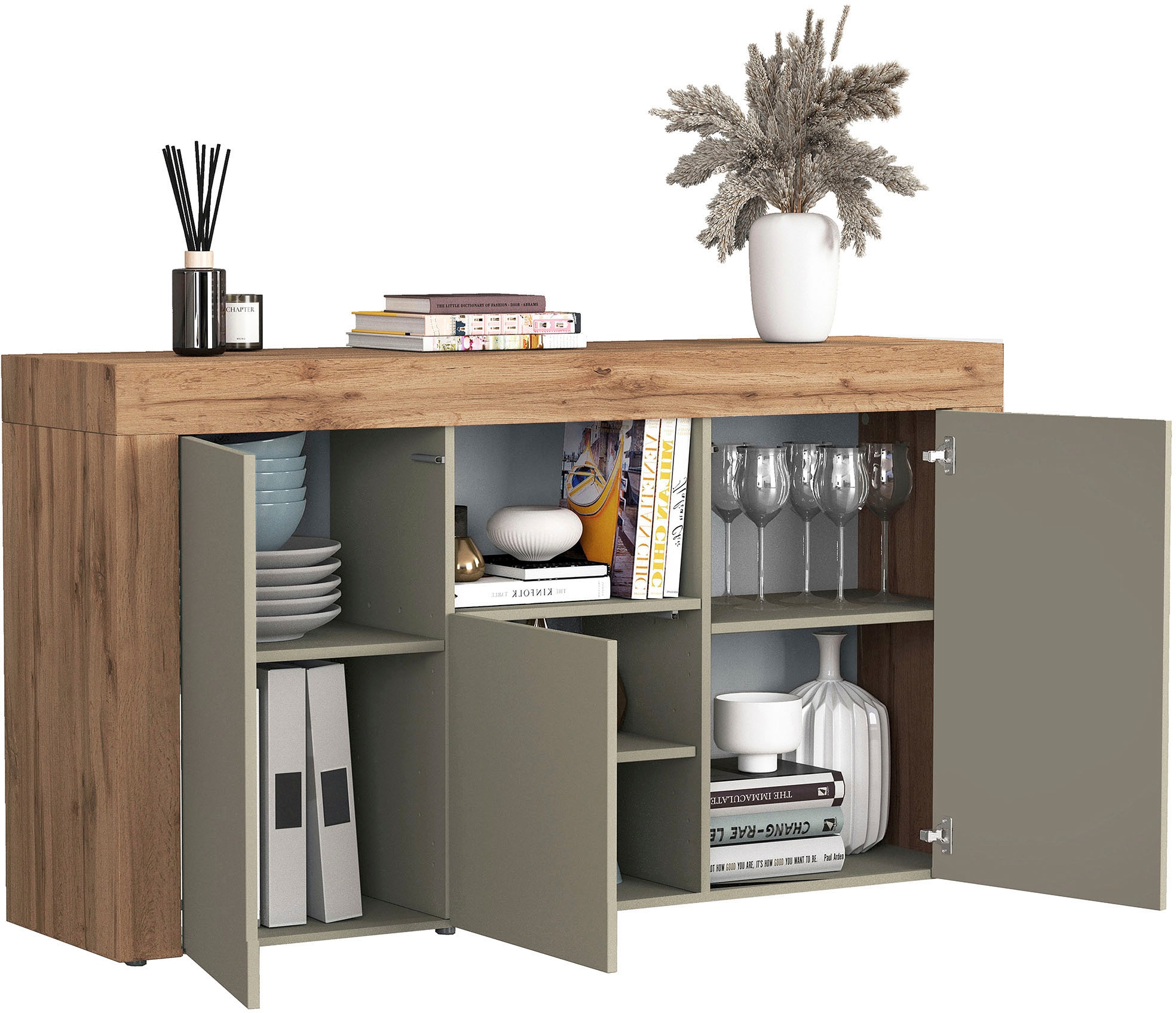 INOSIGN Sideboard »CHRONOS Breite 155 cm mit 3 Türen, 1 offenes und 6 geschlossene Fächer« 1 Stk. tlg. Sideboard,Kommode, Schrank, Grifflos mit Push to Open, Made in Italy