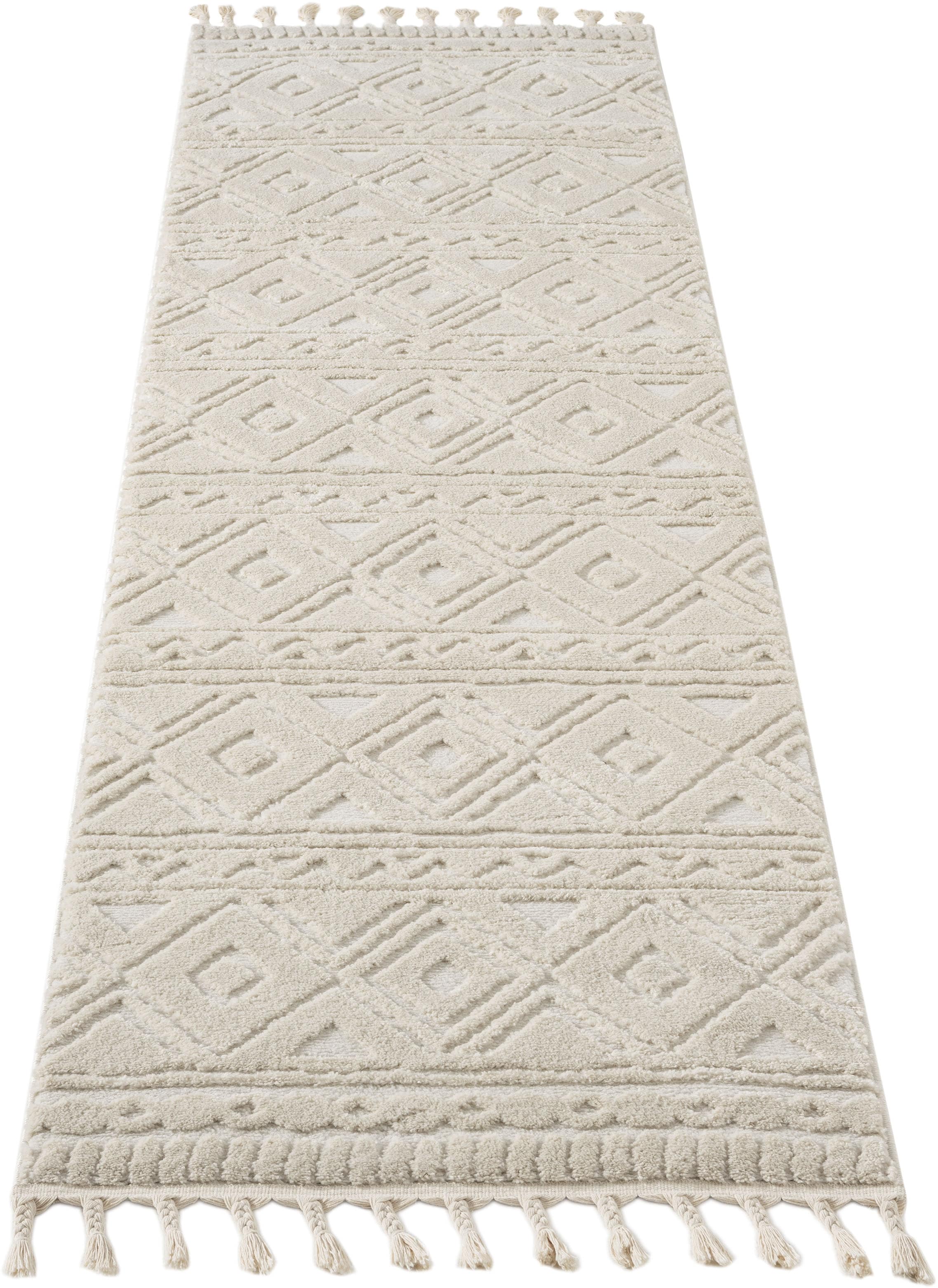 GOODproduct Läufer »Bonvo 80x300 cm« rechteckig 19 mm Höhe mit Fransen, Hoch-Tief-Struktur, Wohnzimmer, Schlafzimmer