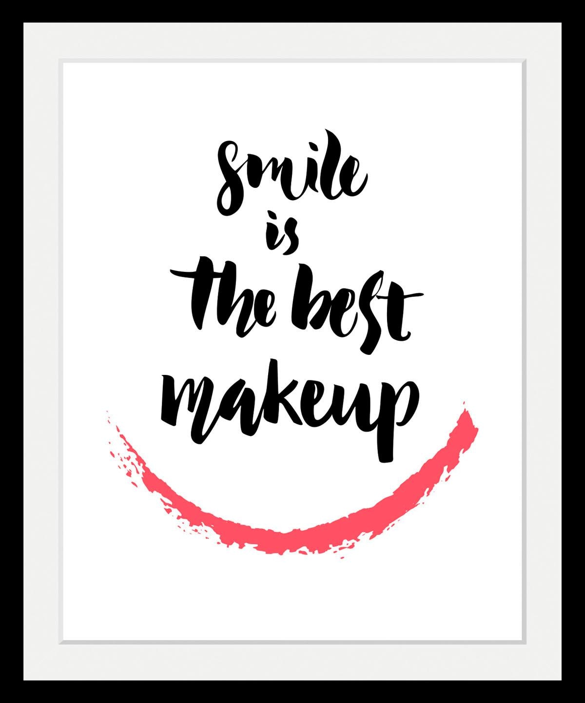 Image of queence Bild "Smile" Motivationsbilder Schriftzug Schwarz-Weiss HD Premium Poster-Druck inkl. Holzrahmen